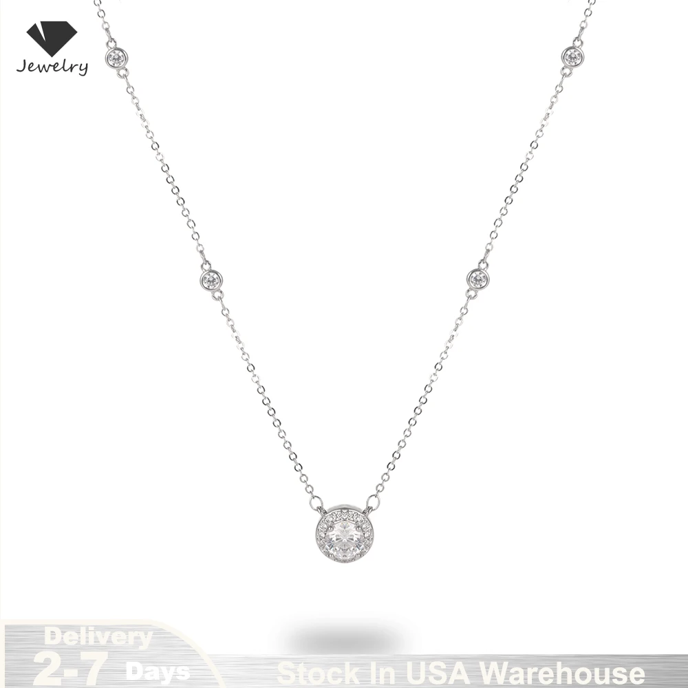 1CT Moissanite Necklace for Women Certified 925 Sterling Silver Sparkling Lab Diamond Pendant Chain Party Jewelry GRA USA Stock