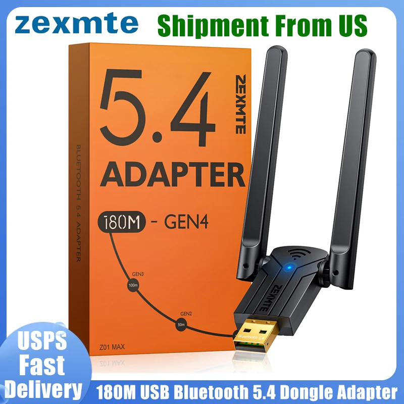 ZEXMTE Long Range USB Bluetooth Adapter, 5.4 USB Dongle with High Gain Antenna