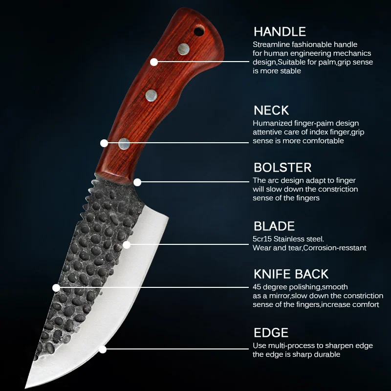 1 PC Stainless Steel Multipurpose Butcher Knife – Handmade Forged Meat Cleaver with Wooden Handle - Image 6