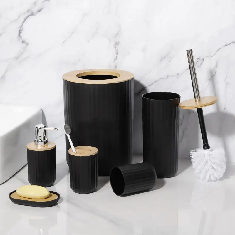 7-Piece Bamboo Bathroom Accessories Set – Stylish Bath Ensemble
