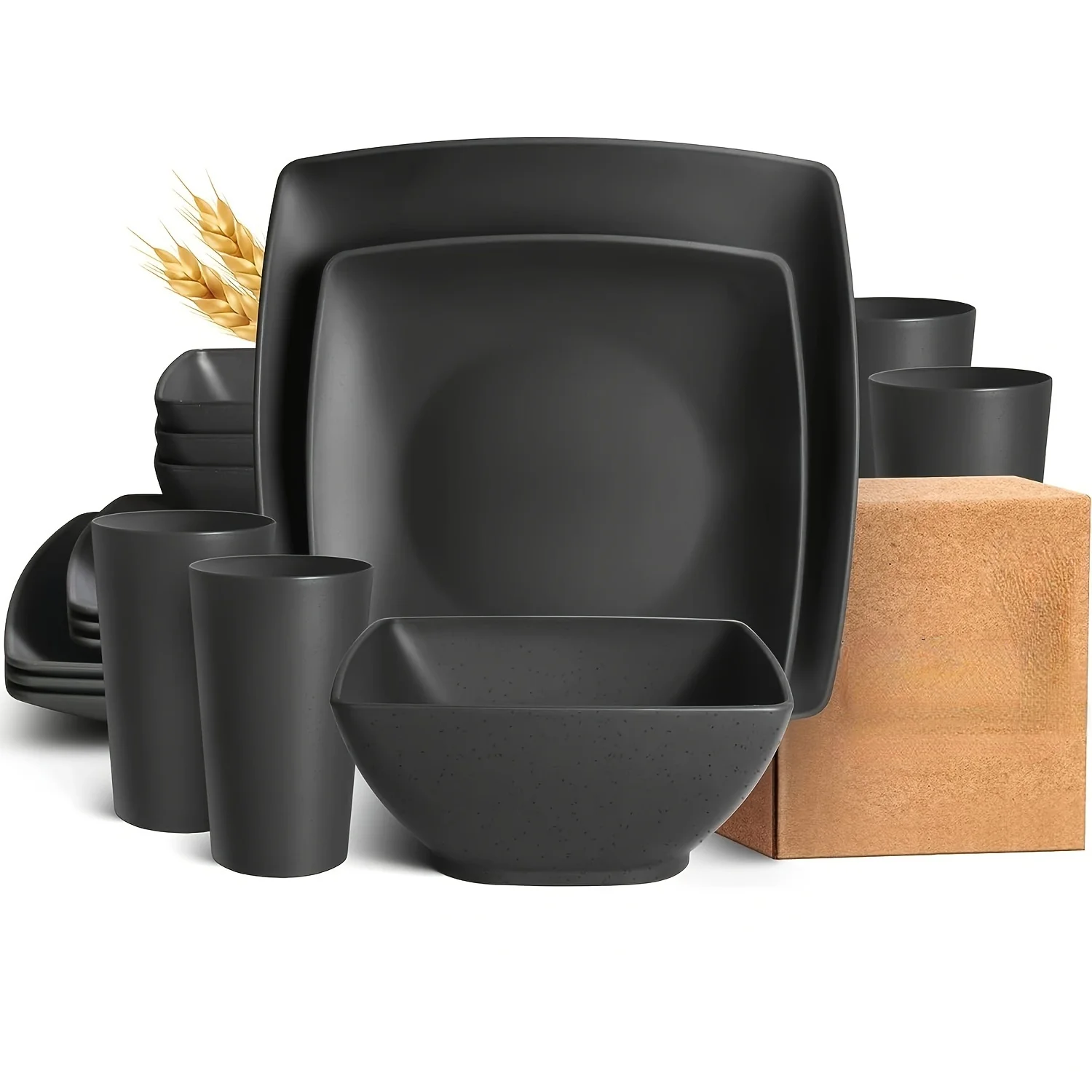 16/32Pcs Plastic Dinnerware Set, Dishwasher & Microwave Safe, Stackable Plates & Snack Bowls
