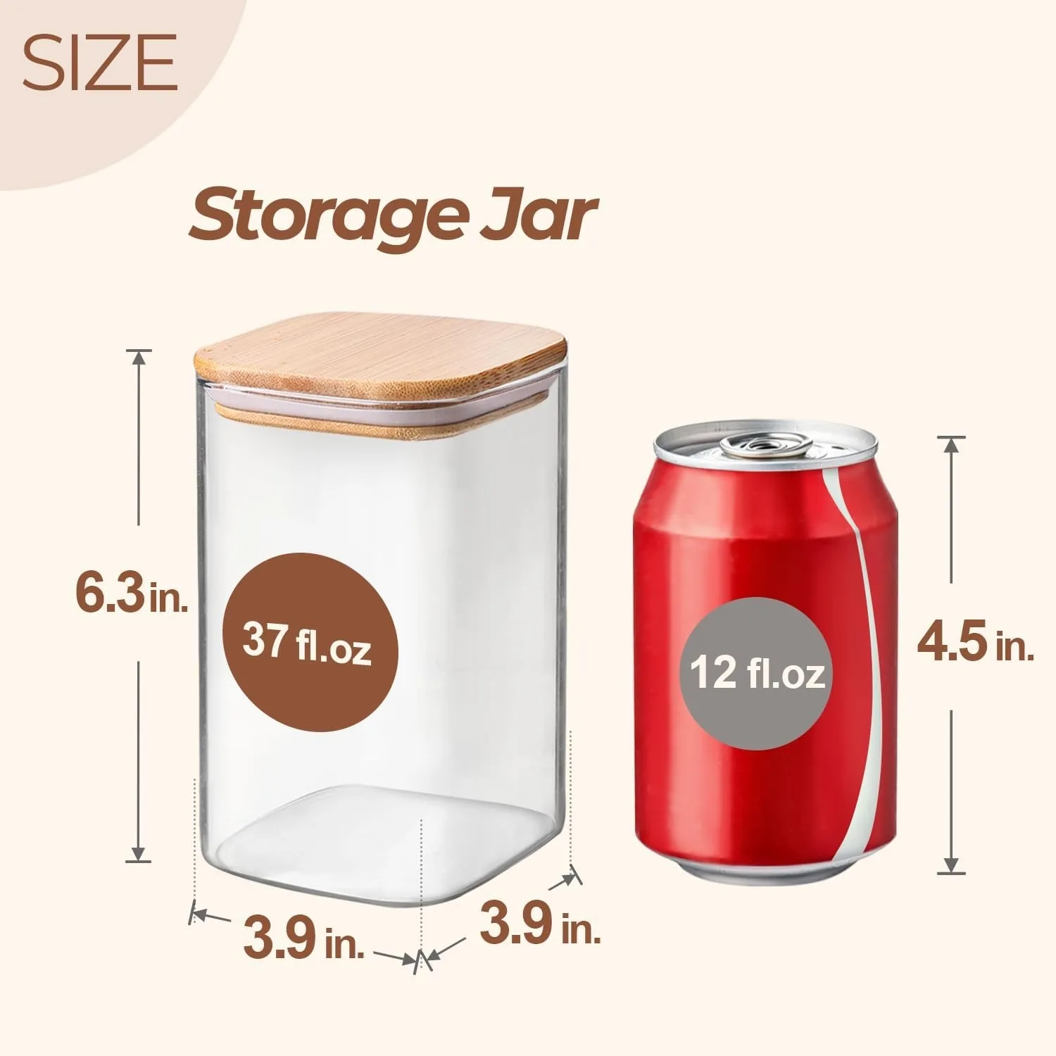 Set of 9 Square 37oz Glass Storage Containers with Lids – Clear Pantry Food Jars - Image 2