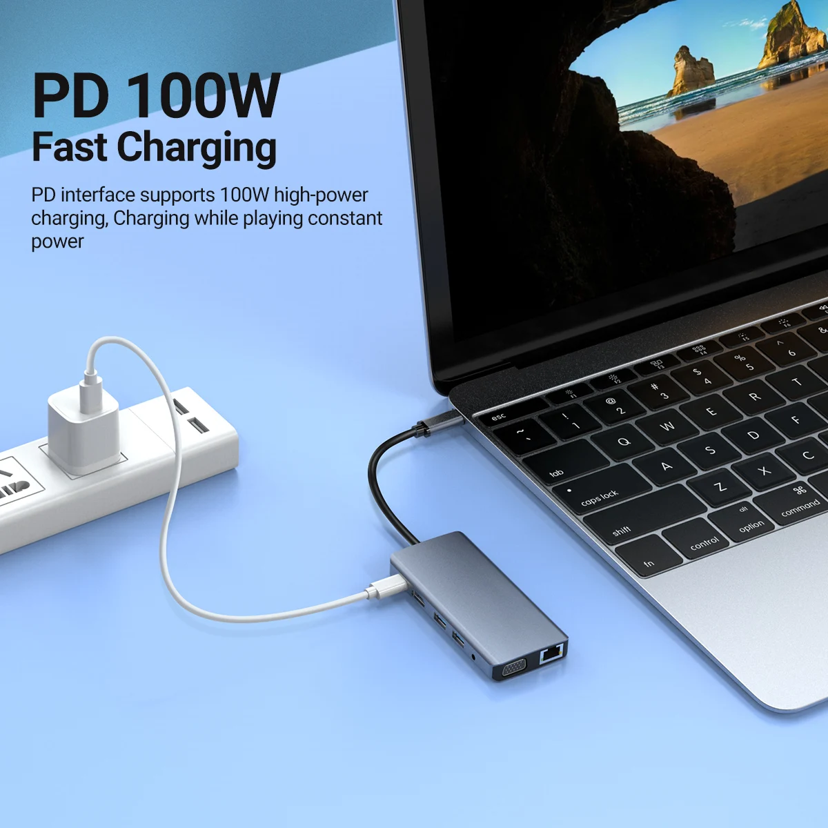 Gopala 12 in 1 Dual Monitor Type-C Hub Docking with HDTV 4K VGA 1080p 5 USB Port 100W PD Charger 100M Ethernet SD/TF Audio - Image 3
