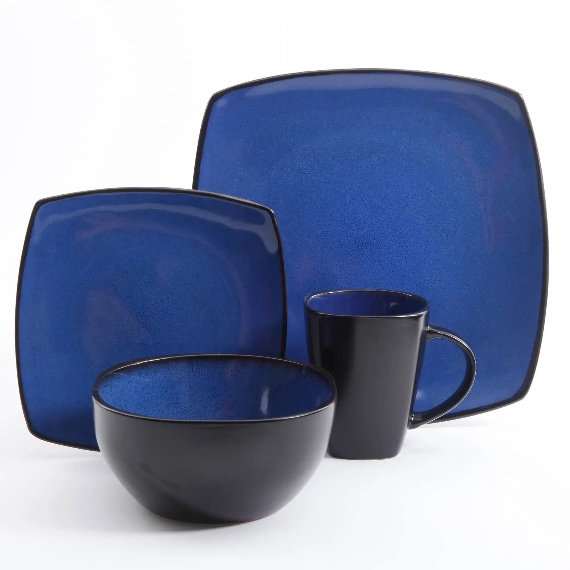 Soho Lounge Square 16-Piece Stoneware Dinnerware Set - Blue