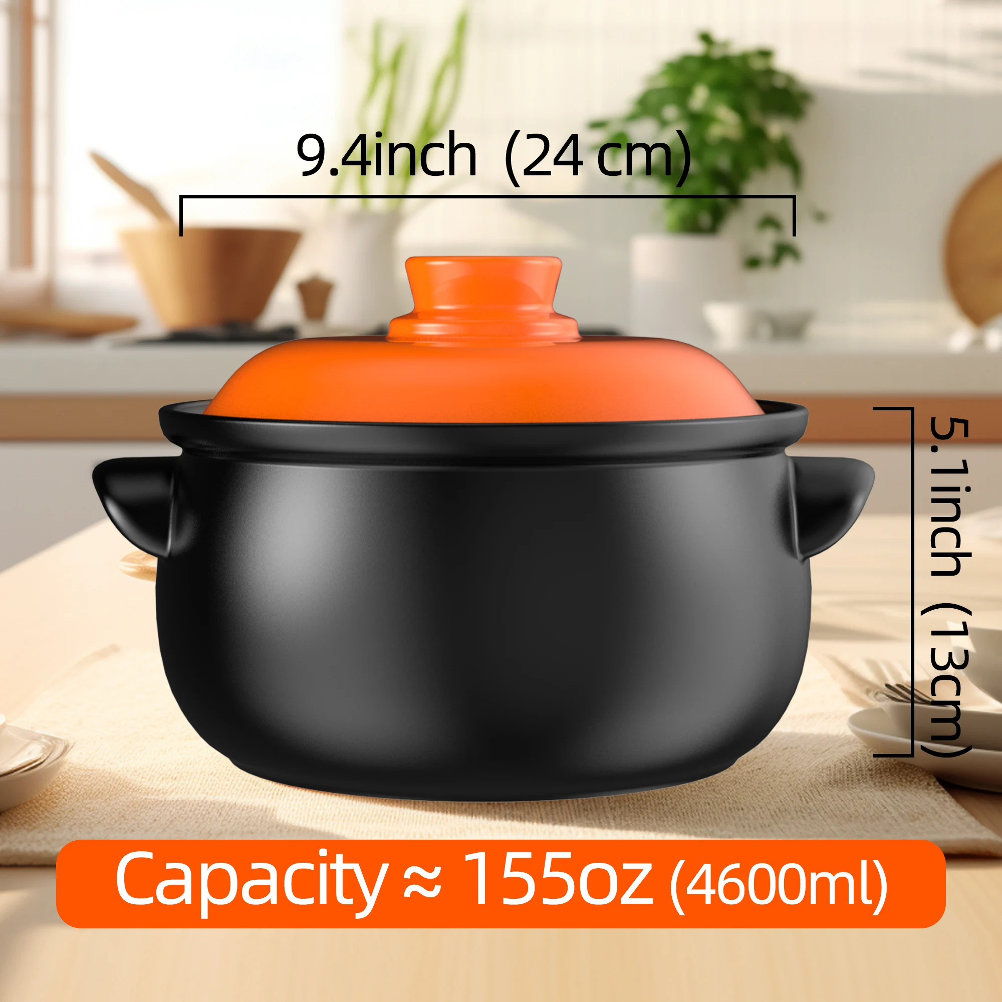 129oz Ceramic Clay Pot with Orange Lid – Heat-Resistant, Thermal Shock Proof, Oven Safe - Image 8