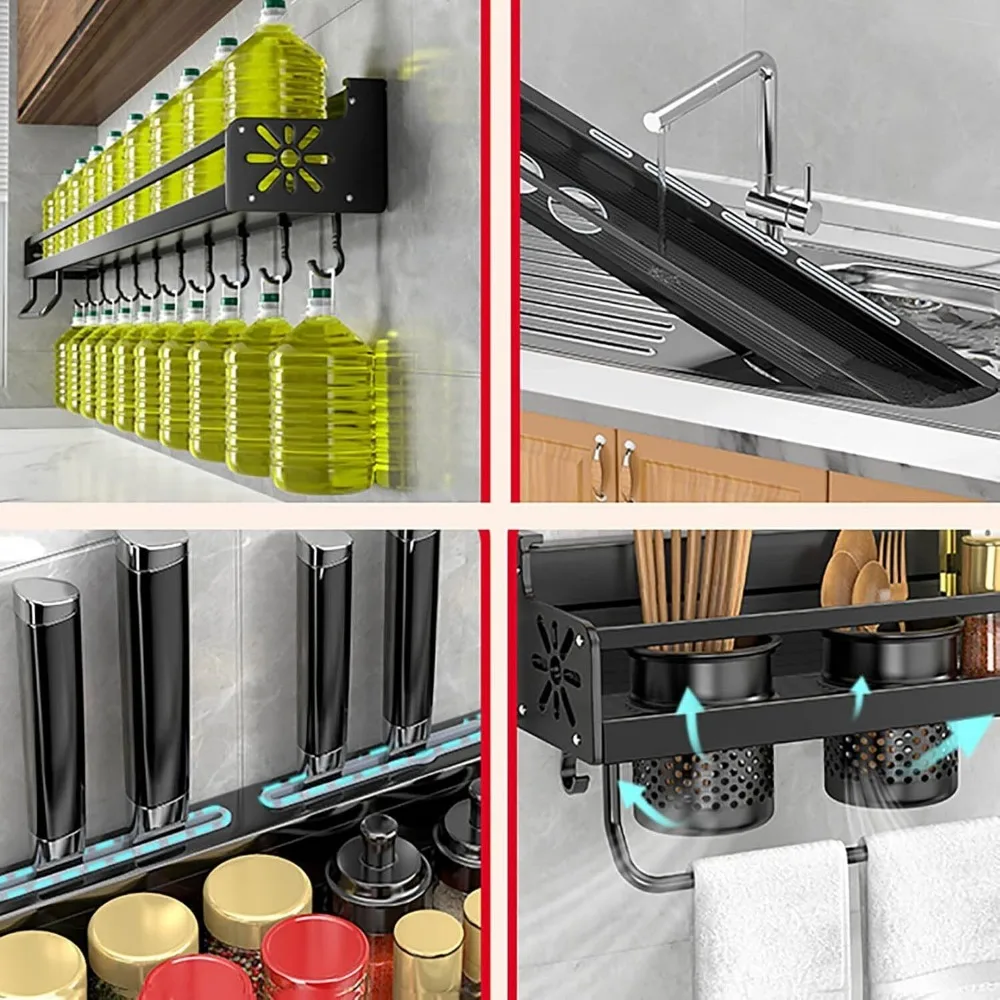 Wall-Mounted Kitchen Organizer Shelf – Spice Rack, Knife Holder & Utensil Storage for Seasoning, Chopsticks, Spoons - Image 4
