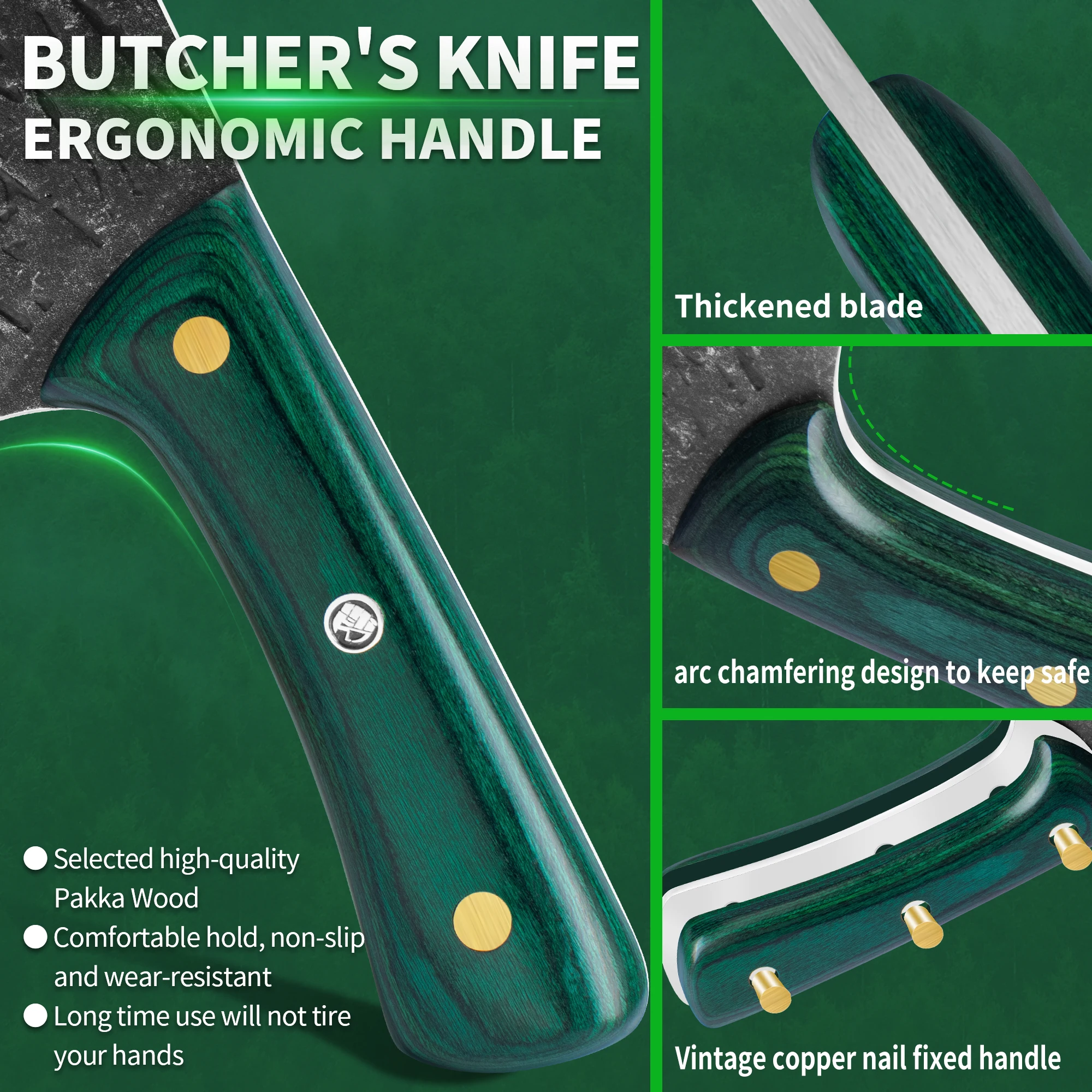 Full Tang Forged High‑Carbon Steel Chef Cleaver Knife with Sheath - Image 5