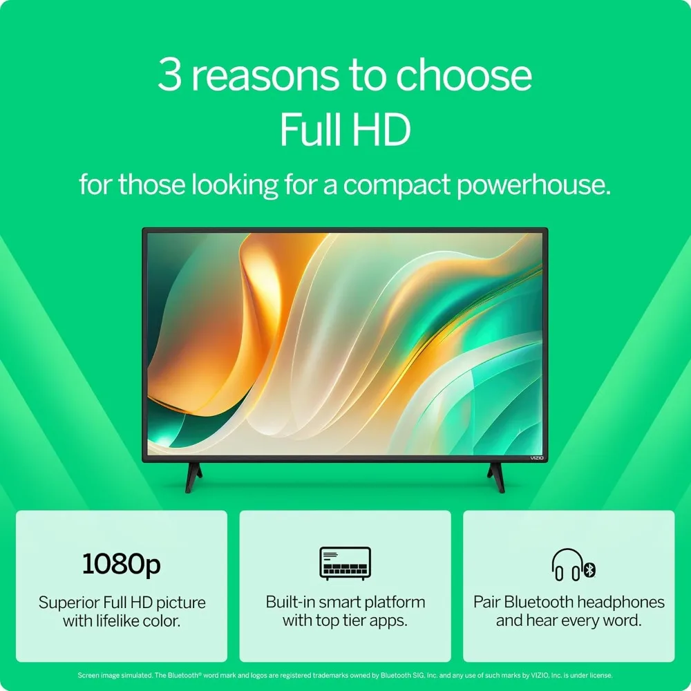 VIZIO 40" Full HD Smart TV – DTS Virtual:X, Alexa, Google Cast, Bluetooth([ebay.com][1])

[1]: https://www.ebay.com/itm/276802501691?utm_source=chatgpt.com "40-inch Full HD 1080p Smart TV with DTS Virtual: X, Alexa Compatibility, Goog... | eBay" - Image 4