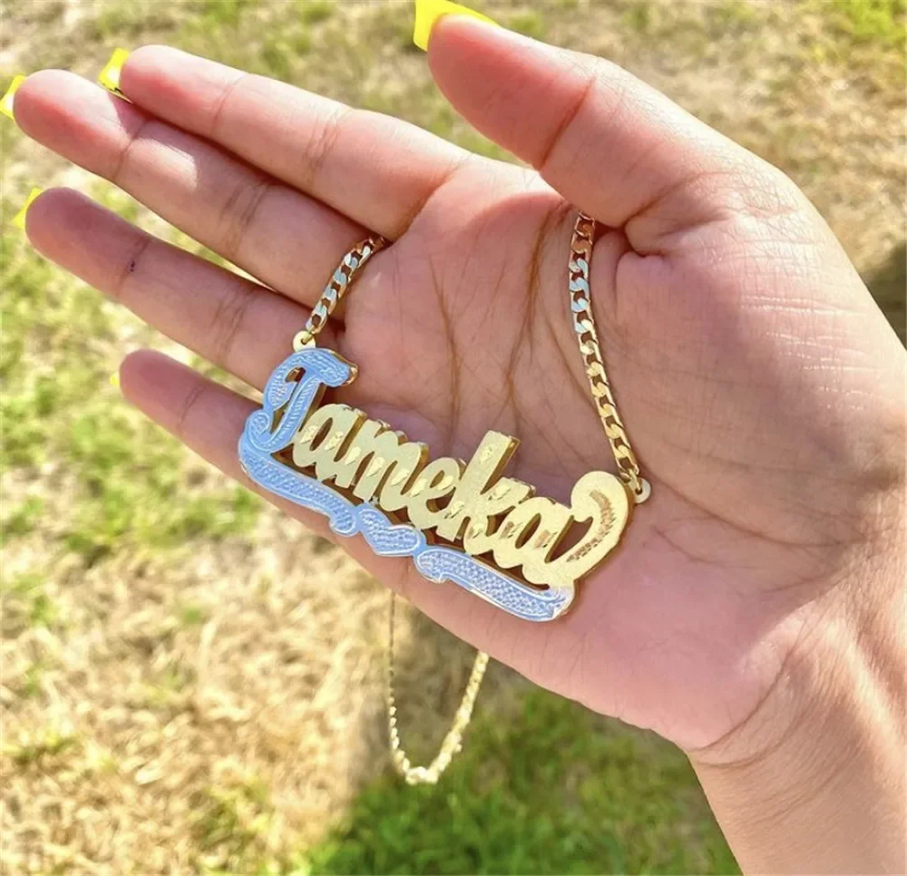 3D Double Layer Stainless Steel Name Necklace – Custom Cuban Chain