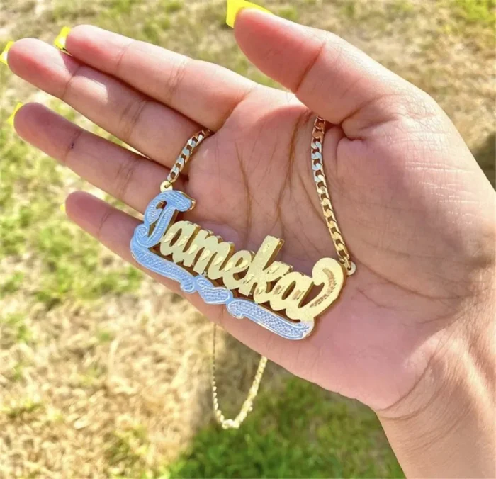 3D Double Layer Stainless Steel Name Necklace – Custom Cuban Chain