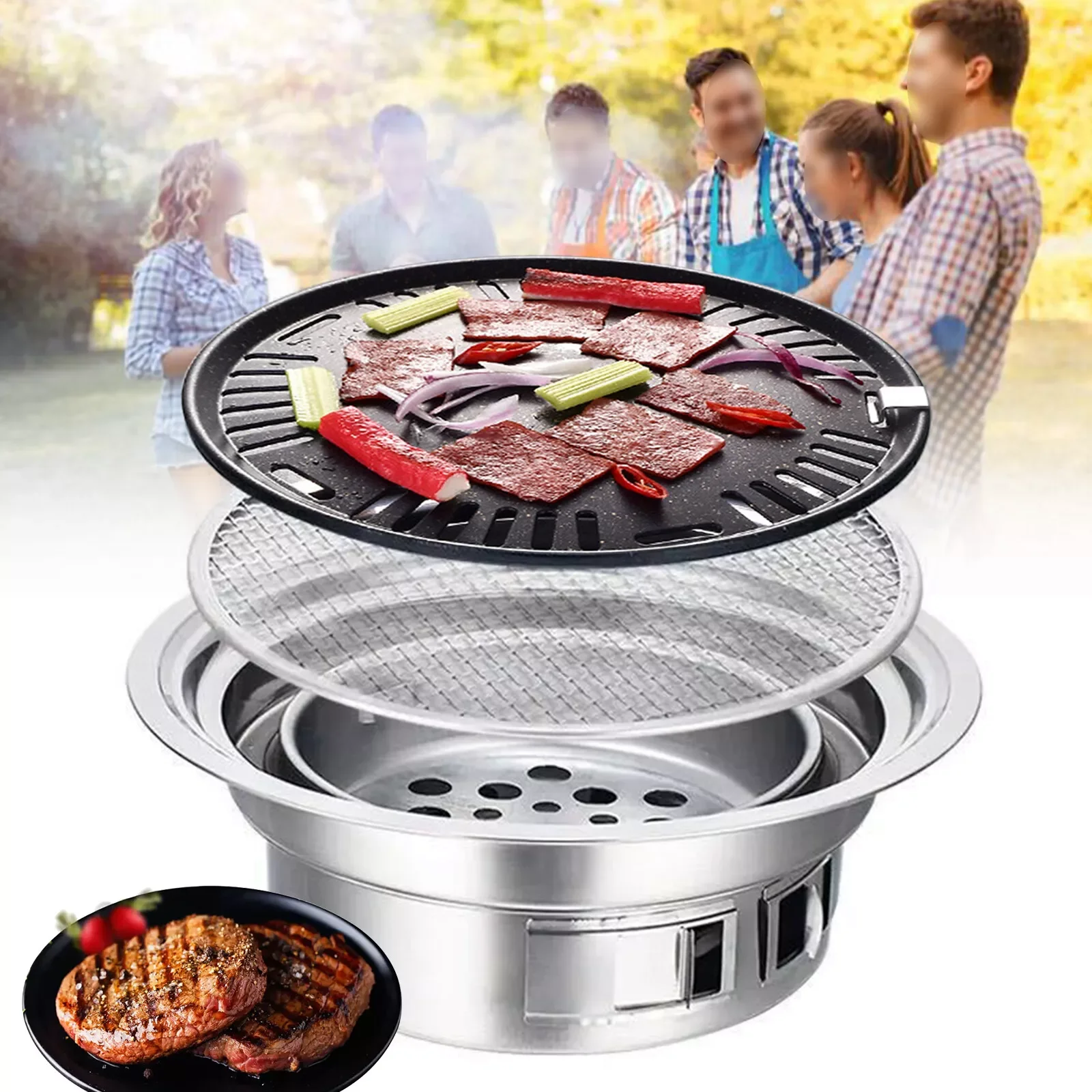 Portable Stainless Steel Hibachi Grill – Japanese‑Korean Charcoal BBQ Tabletop