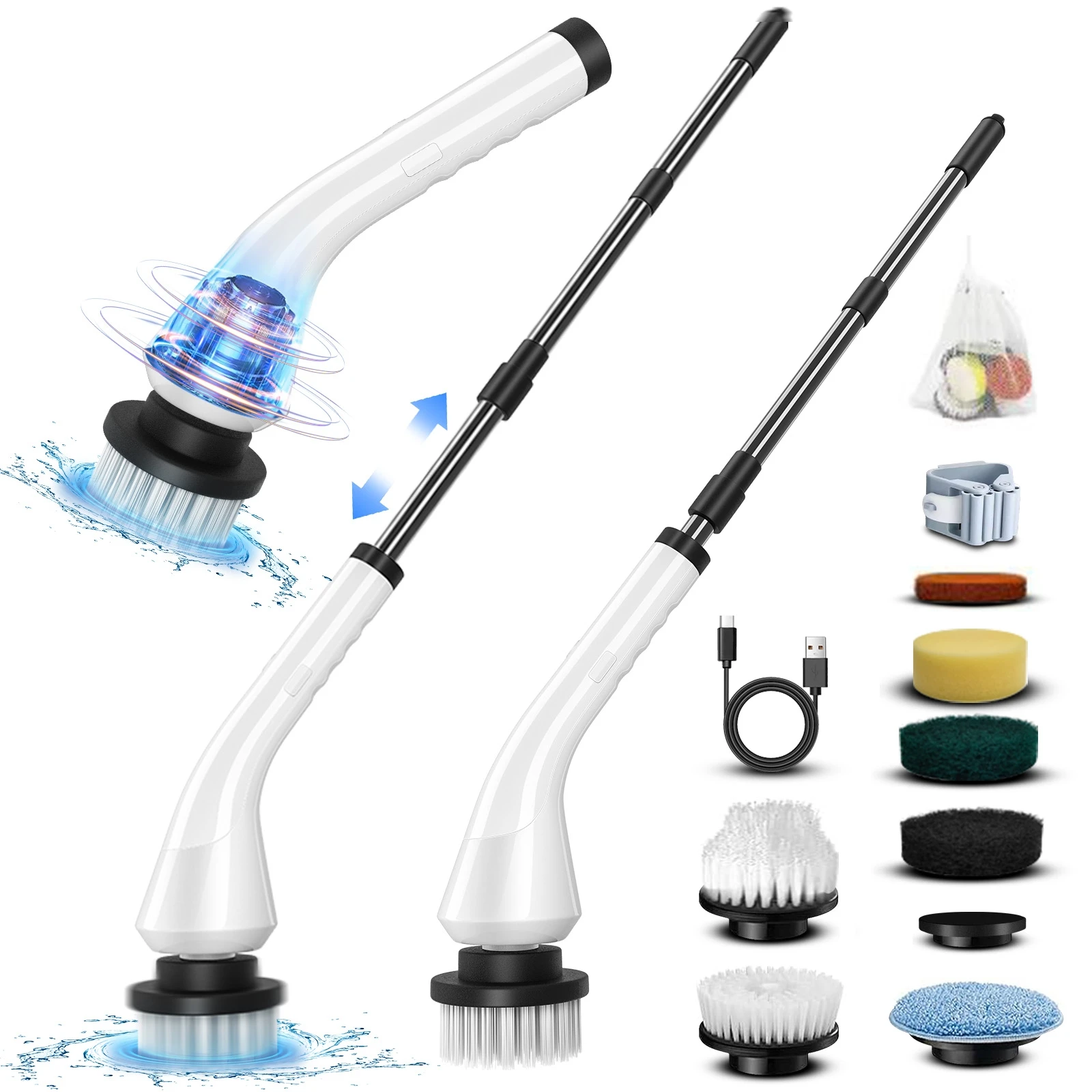 Electric Spin Scrubber with 8 Replaceable Brushes & Detachable Extension Handle – Powerful Corded Cleaning Tool