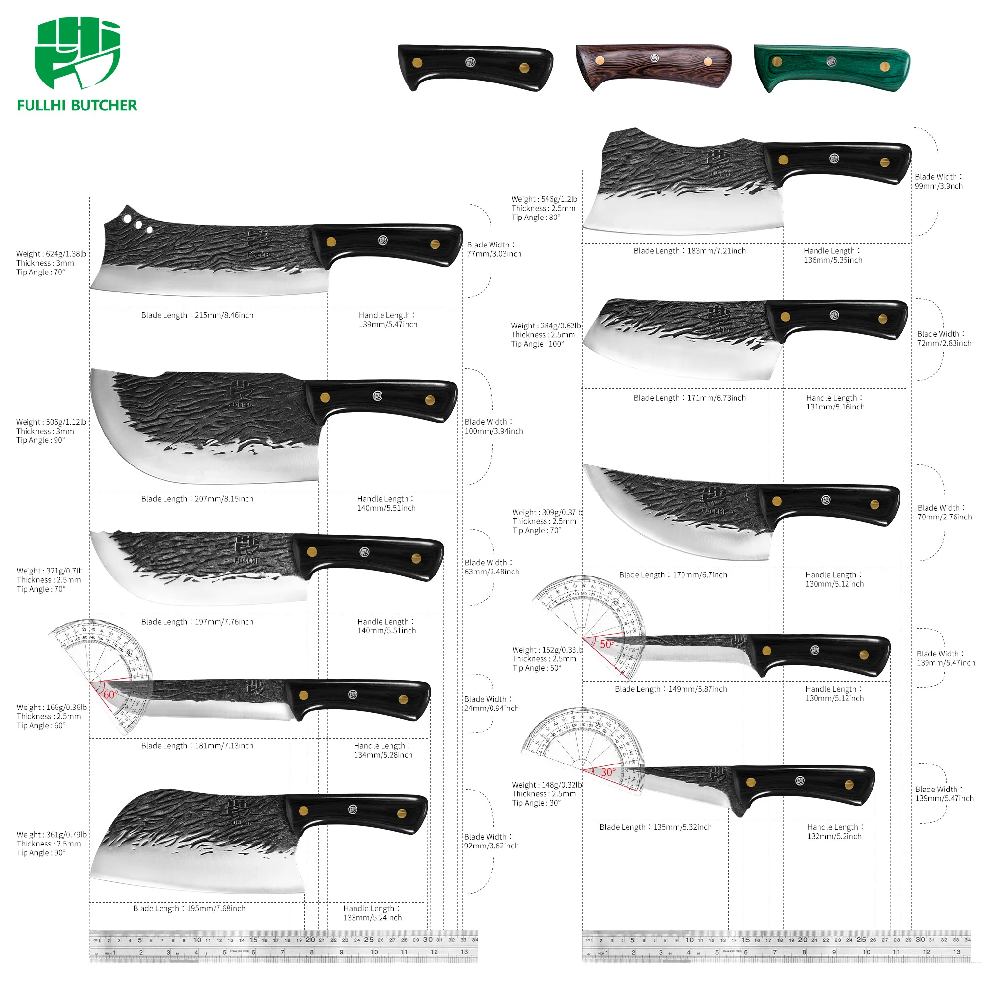 Full Tang Forged High‑Carbon Steel Chef Cleaver Knife with Sheath - Image 2