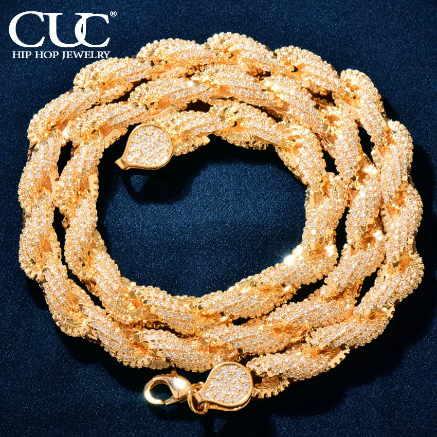CUC 8mm Iced Out CZ Rope Chain Gold Zirconia Men Hip Hop Rapper Necklace