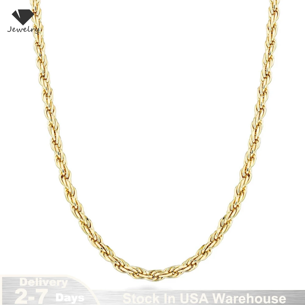 18K Gold Plated 2.8mm Twisted Rope Necklace – 925 Sterling Silver Wedding Jewelry
