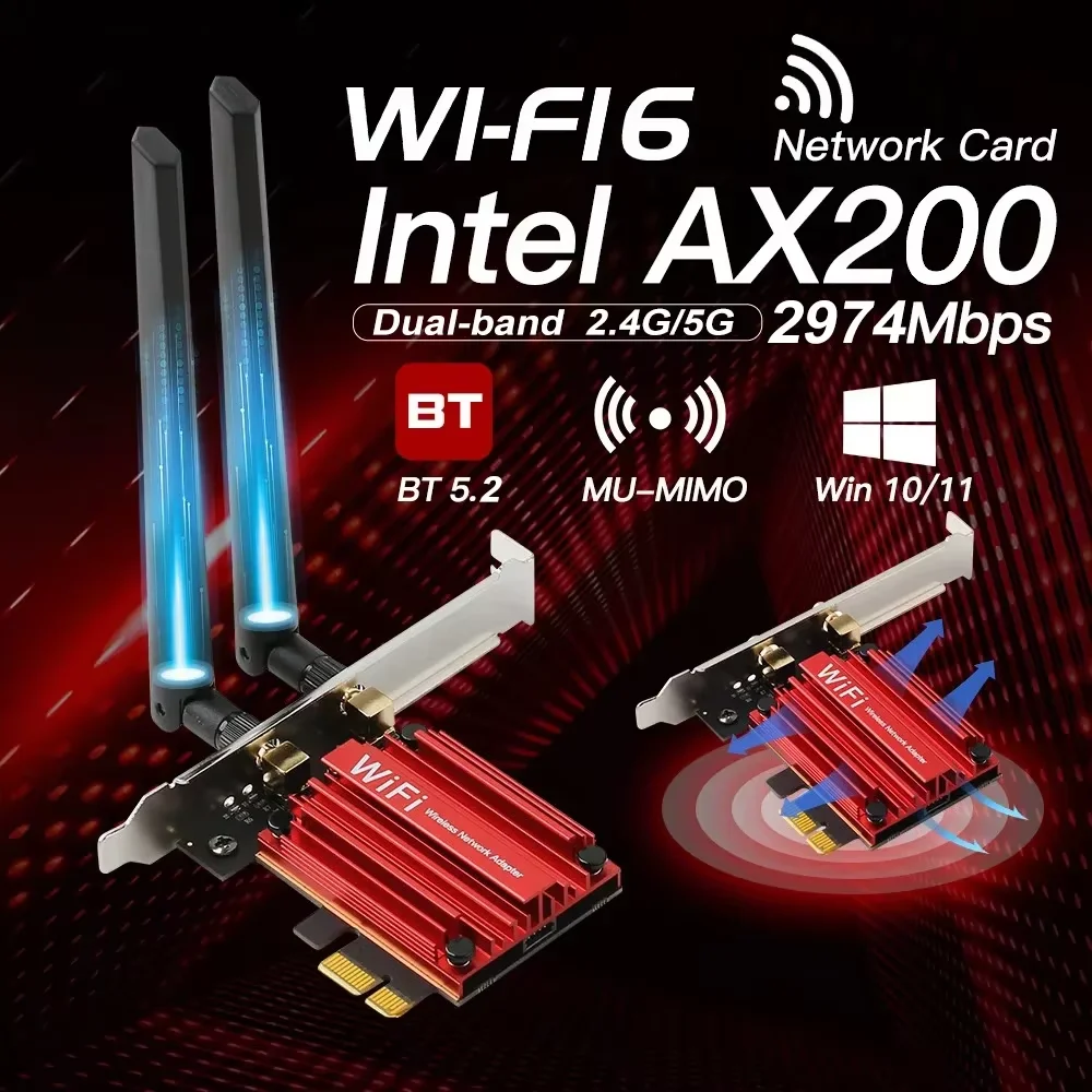 WiFi 6 AX200NGW Dual Band WiFi Adapter, Bluetooth 5.2, PCIe for Desktop - Image 2