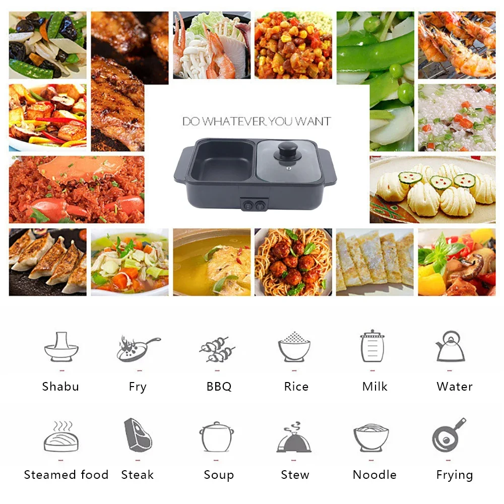 2-in-1 Hot Pot and Grill - Dual Heating Zones, 600W+600W for Family Gatherings - Image 5