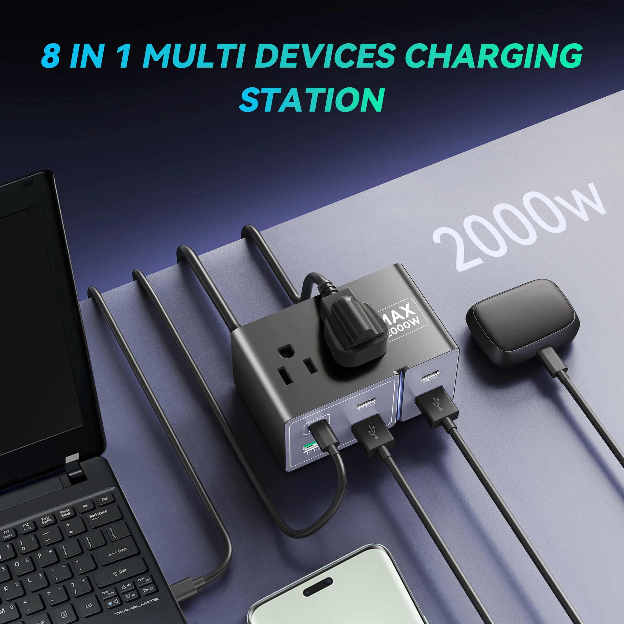 8-Port 160W GaN USB-C Charging Station for MacBook, iPhone & Galaxy - Image 6