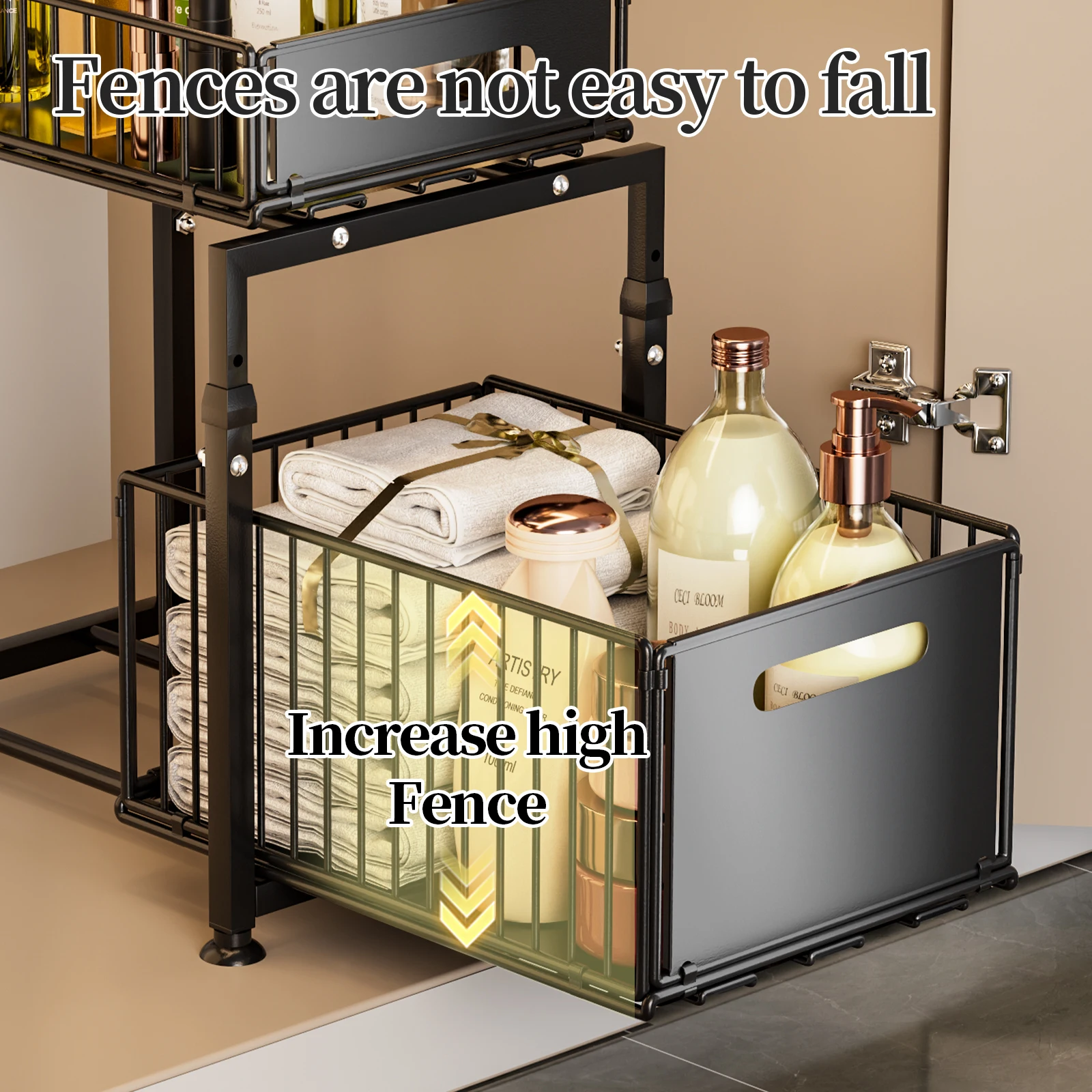 Under Sink Pull-Out Cabinet Organizer – Iron Kitchen Sink Storage Shelf & Countertop Organizer - Image 5