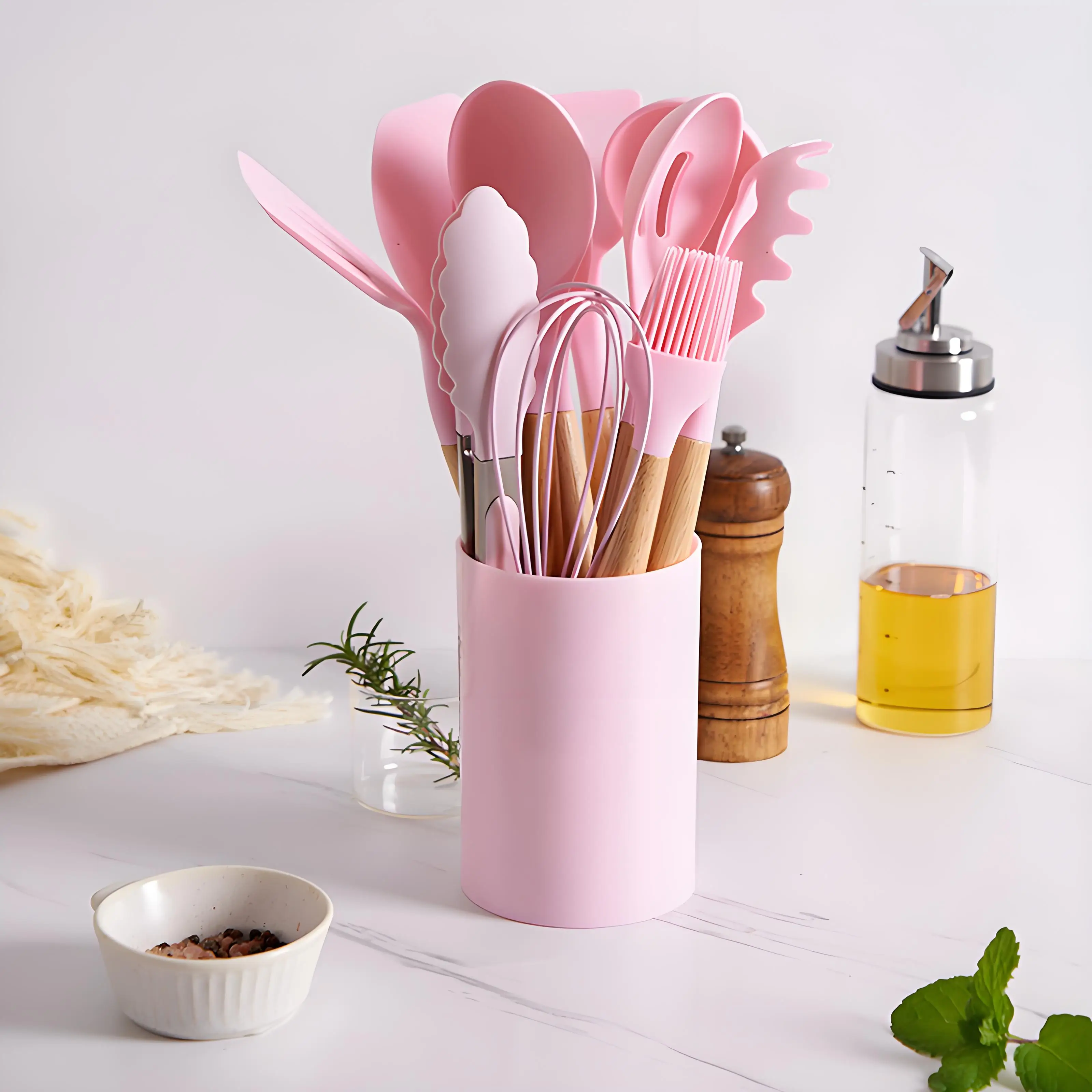 Wooden‑Handle Silicone Utensil Set 12‑pc – Heat‑Resistant, BPA‑Free, Dishwasher‑Safe - Image 4