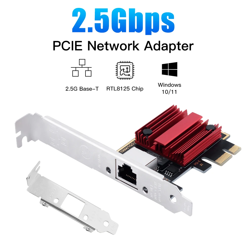 2.5G PCIe to RJ45 Network Adapter RTL8125 2500Mbps Gigabit Ethernet for PC