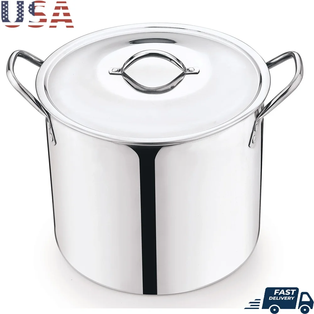 12 Quart Stainless Steel Stock Pot - Heavy Duty with Stay Cool Handles for Soup & Stew