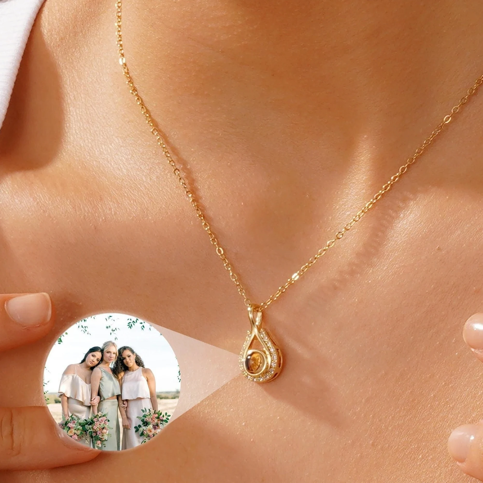 Custom Projection Necklace Gold Silver Memorial Photo Picture Birthday Gift Jewelry