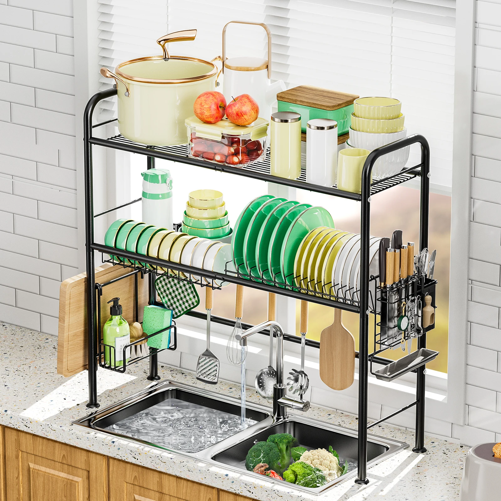 2-Tier Over the Sink Dish Drying Rack – Space-Saving Kitchen Counter Organizer