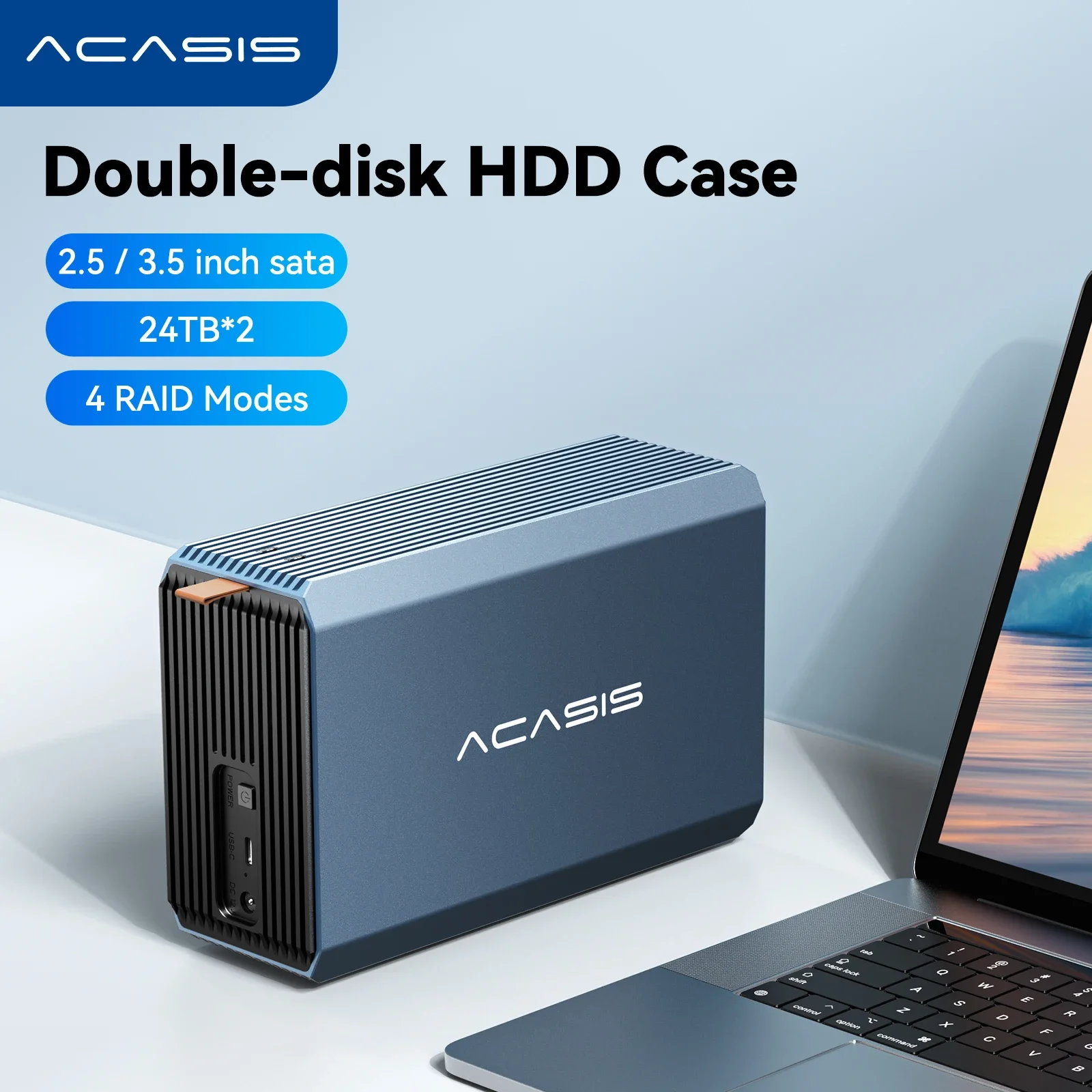 ACASIS Dual‑Bay USB 3.0 RAID HDD/SSD Enclosure – 2.5″/3.5″, RAID 0/1/JBOD/Span