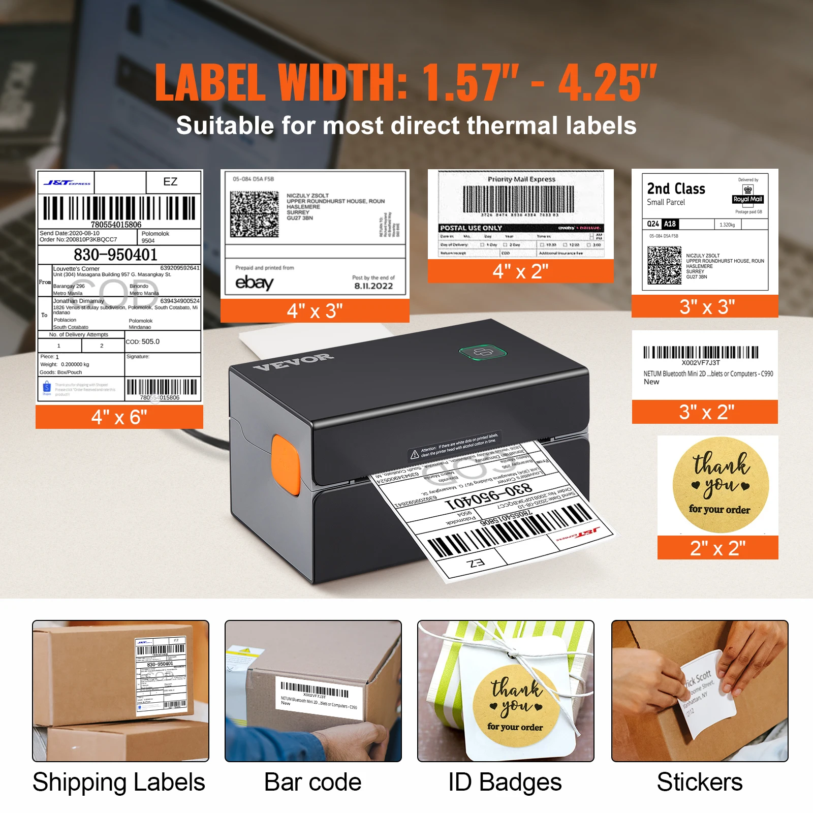 VEVOR 300DPI Thermal Label Printer for 4x6 Shipping Packages Bluetooth - Image 5