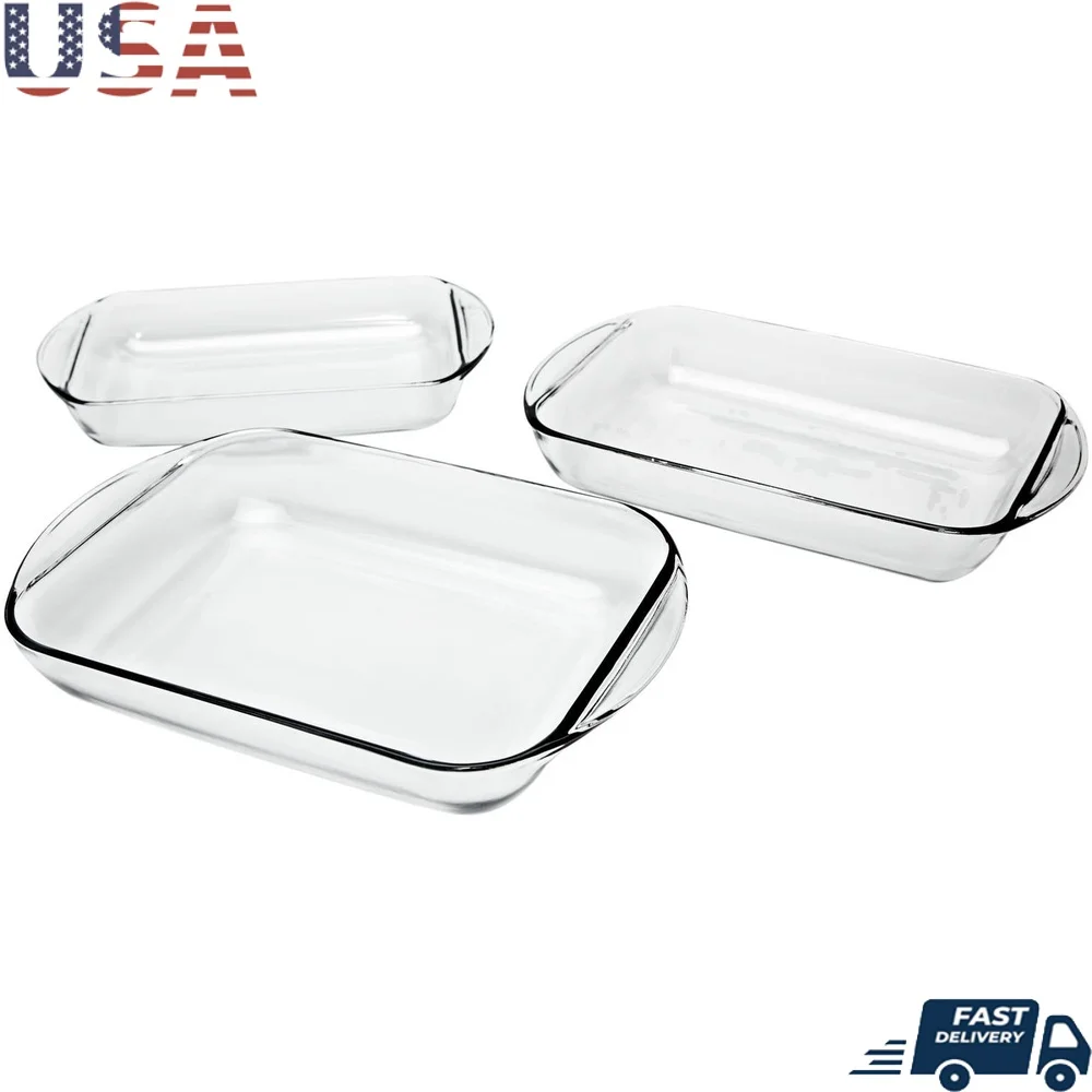 3-Piece Tempered Glass Baking Dish Set – Oven, Microwave & Dishwasher Safe Durable Bakeware