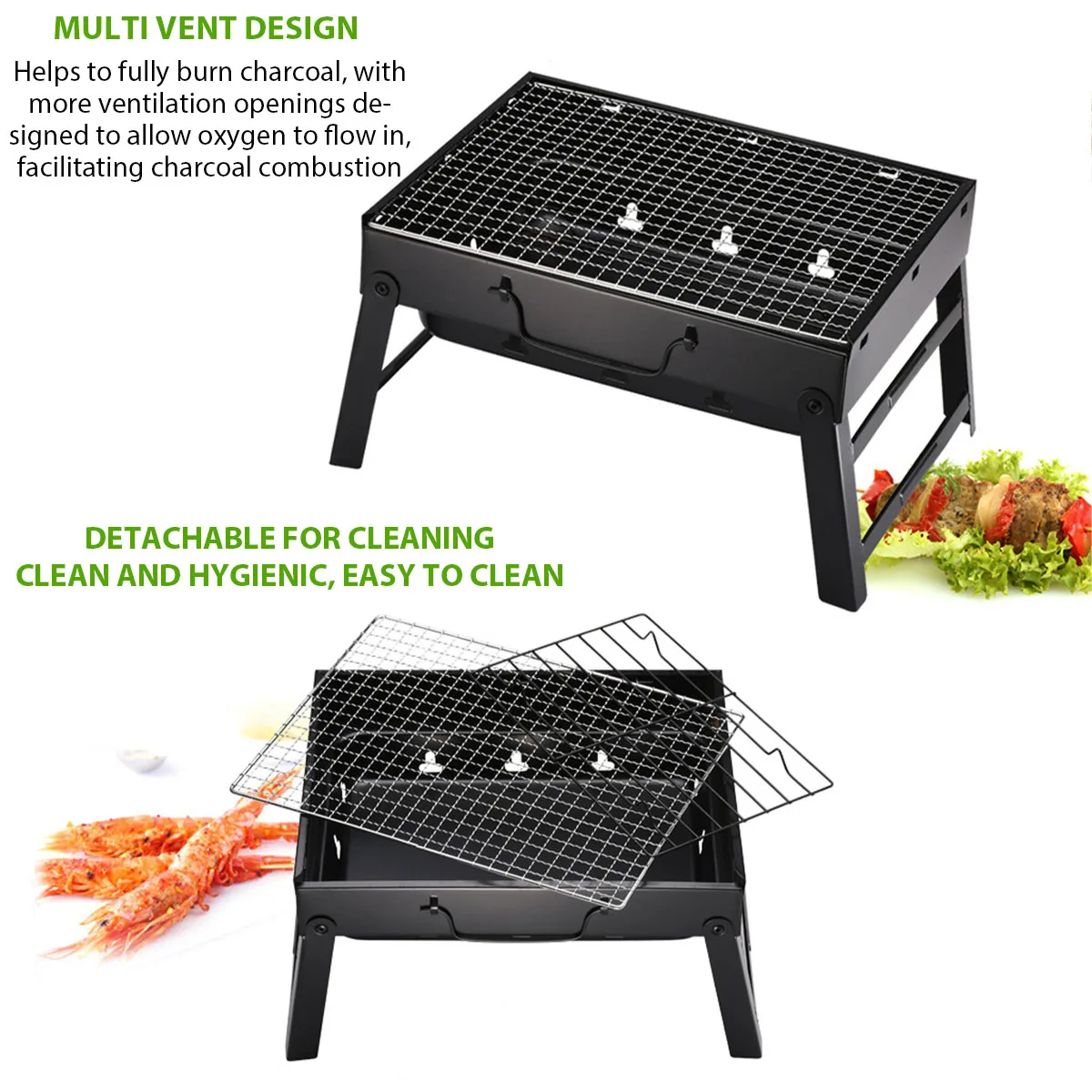 Portable Foldable Steel BBQ Grill - Charcoal Stove for Outdoor Camping Picnic - Image 5