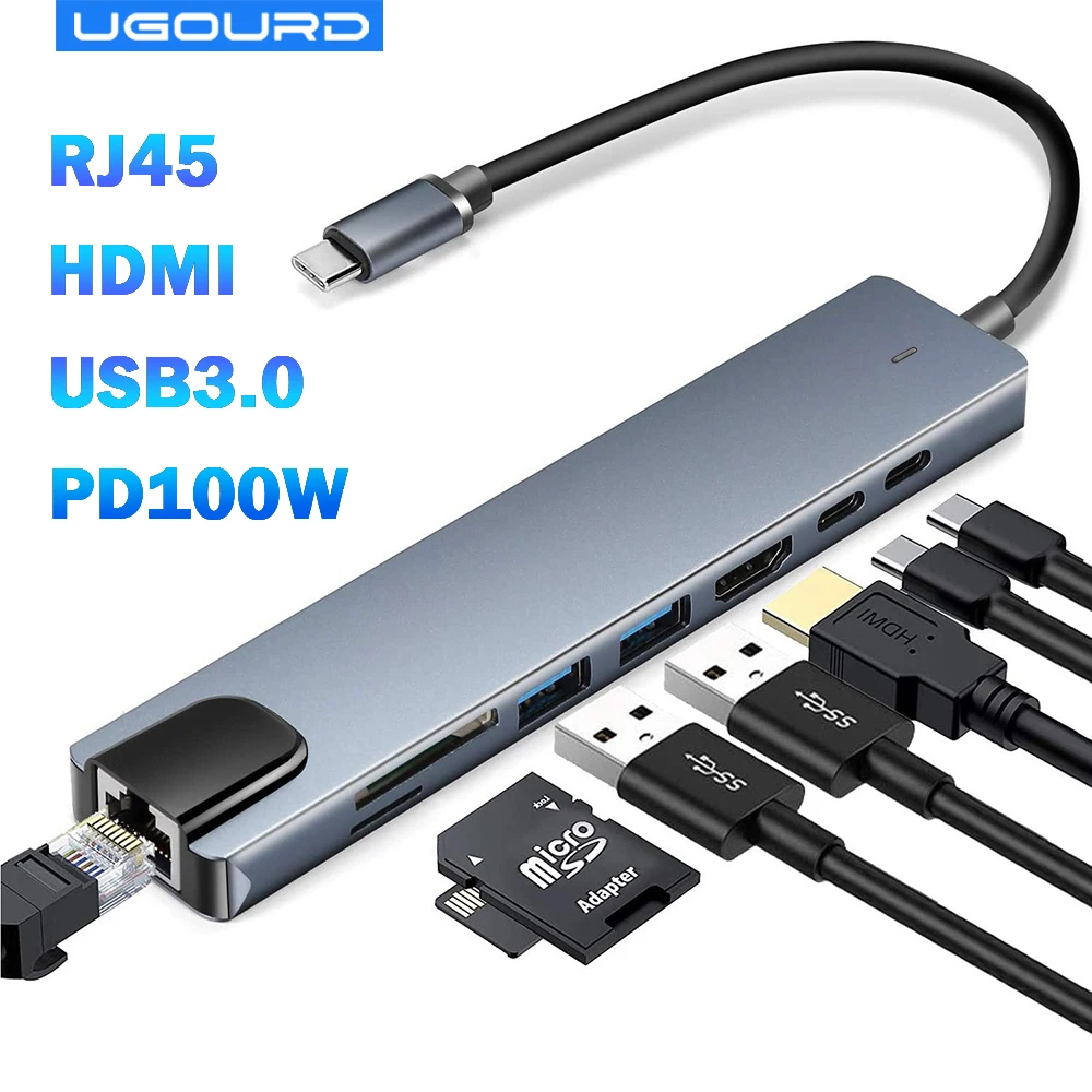 USB 3.0 Type C Hub Docking Station HDMI 4K 30Hz Ethernet VGA Adapter