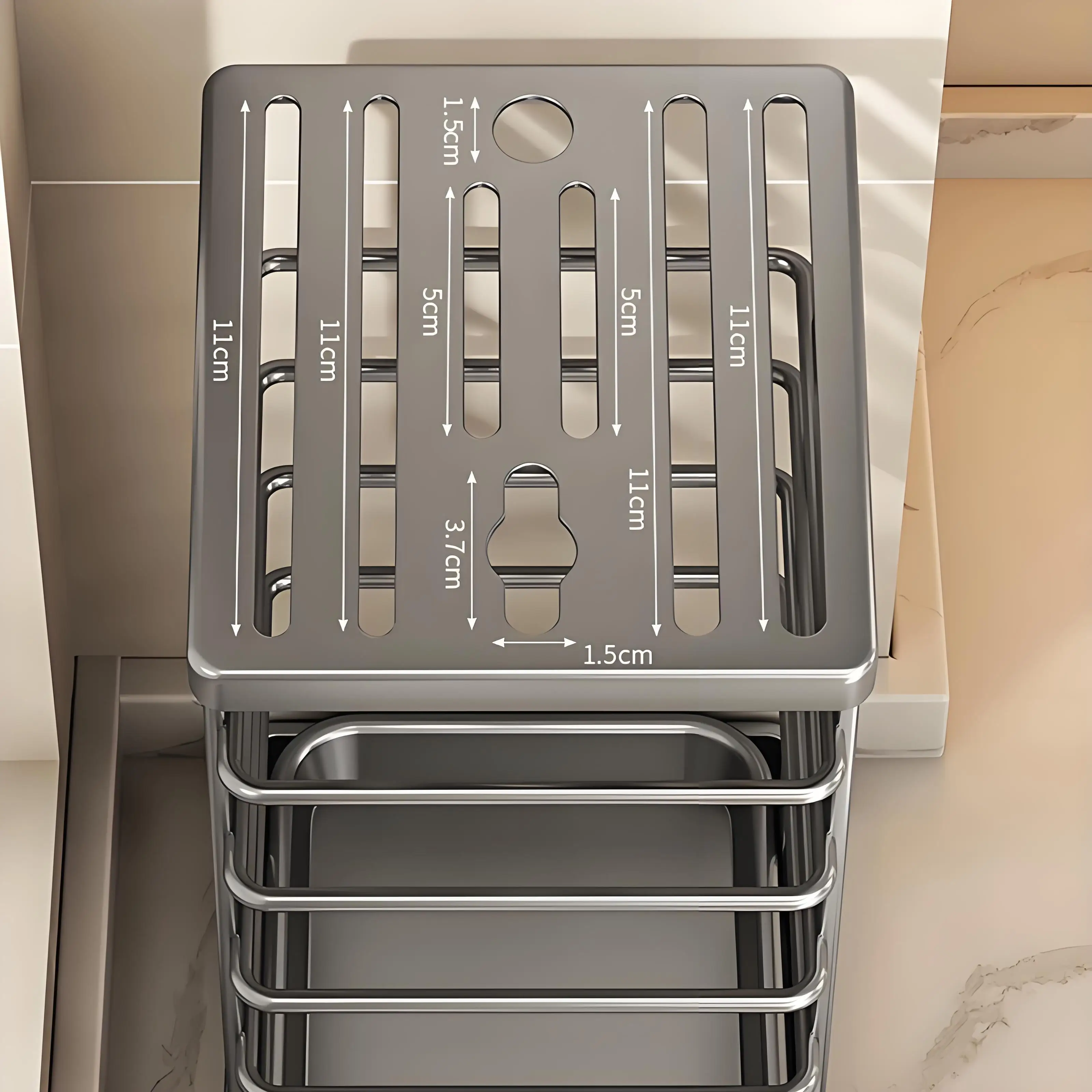 Stainless Steel Knife Holder with Tray – Large Chef Knife & Scissor Storage Rack - Image 4