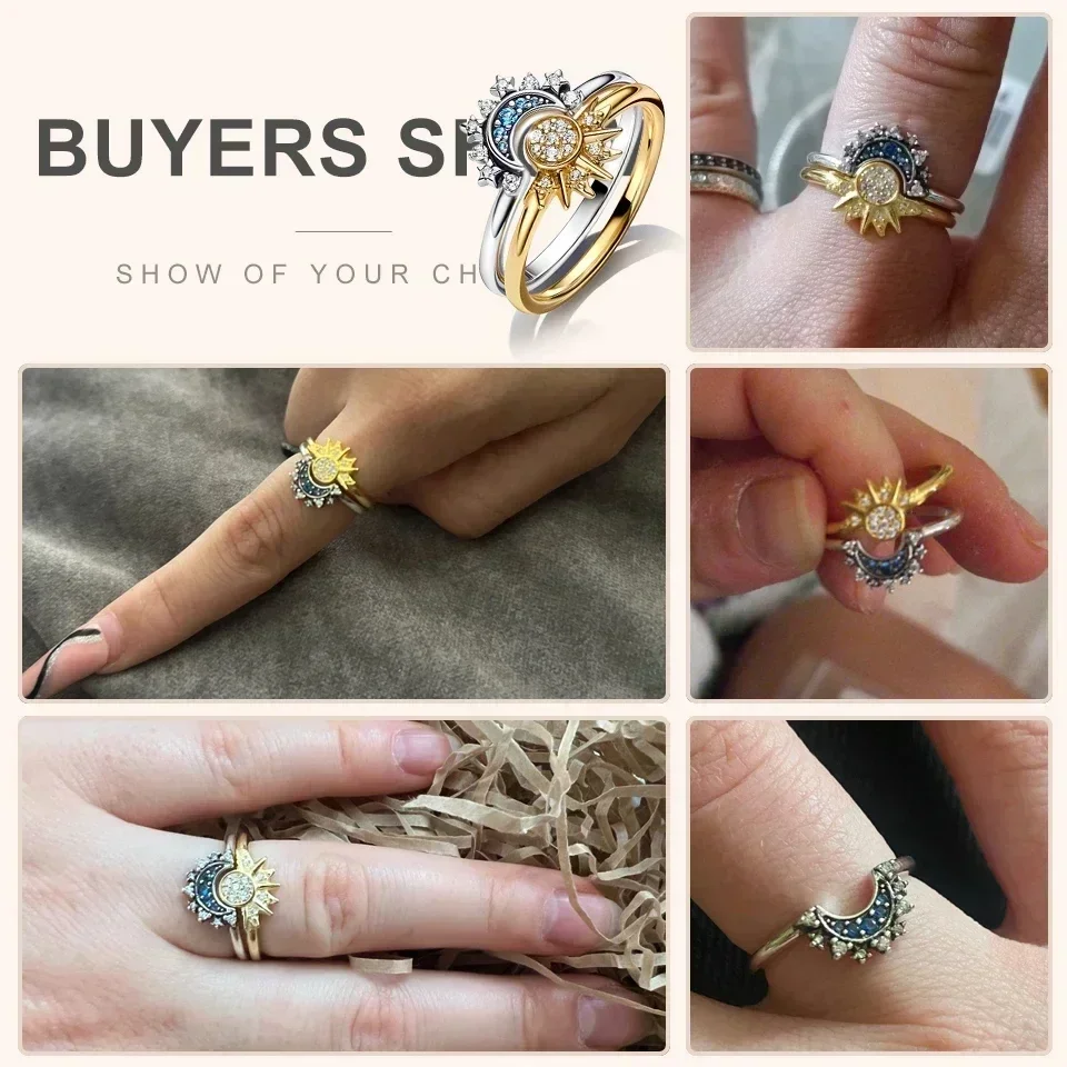 925 Silver Celestial Ring Set – Heart, Bow, Sun, Moon & Star Charms - Image 5