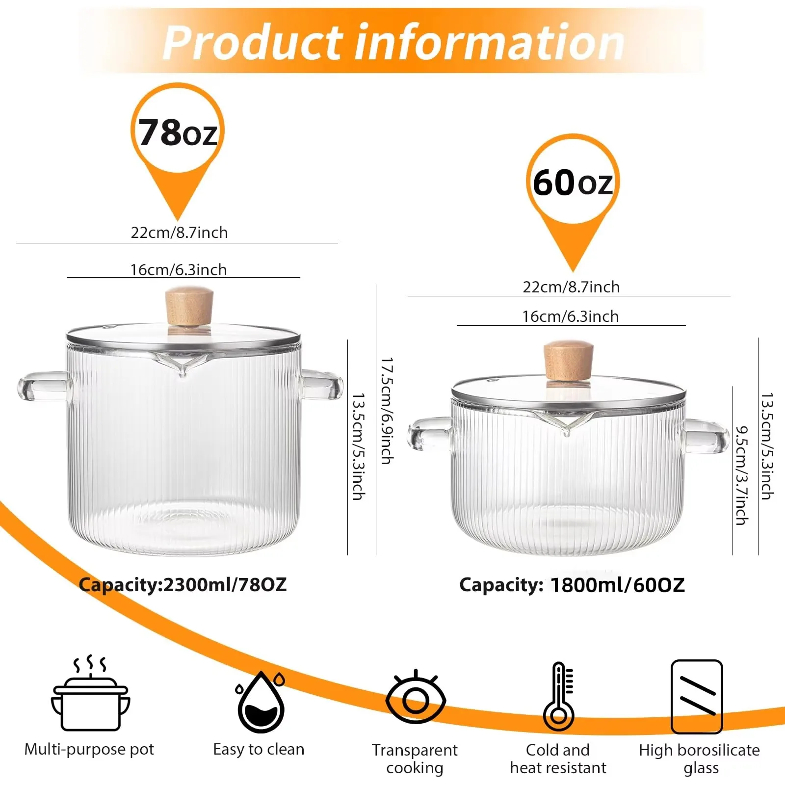 KEMORELA 2‑Piece Borosilicate Glass Saucepan Set – Heat‑Resistant 1.8 L & 2.3 L - Image 6