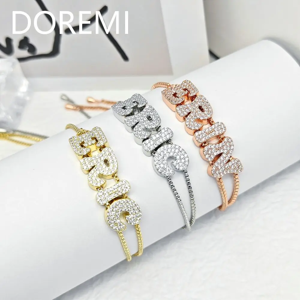 DOREMI Custom Alphabet Pendant Slide Bracelet Double Chain Mesh Dainty Personalized Name Jewelry - Image 3