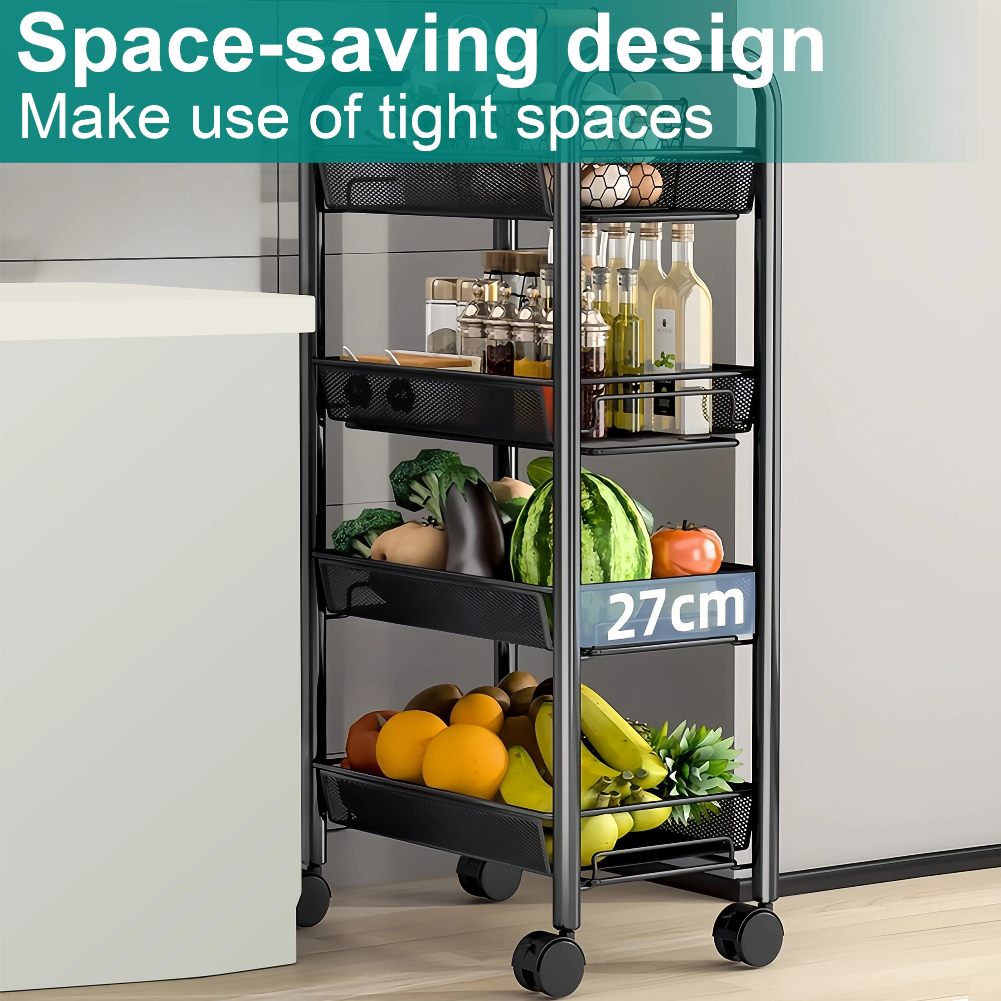 Foldable Metal Kitchen Trolley with Wheels – 3-Tier Organizer Cart for Kitchen, Bathroom, or Office - Image 4