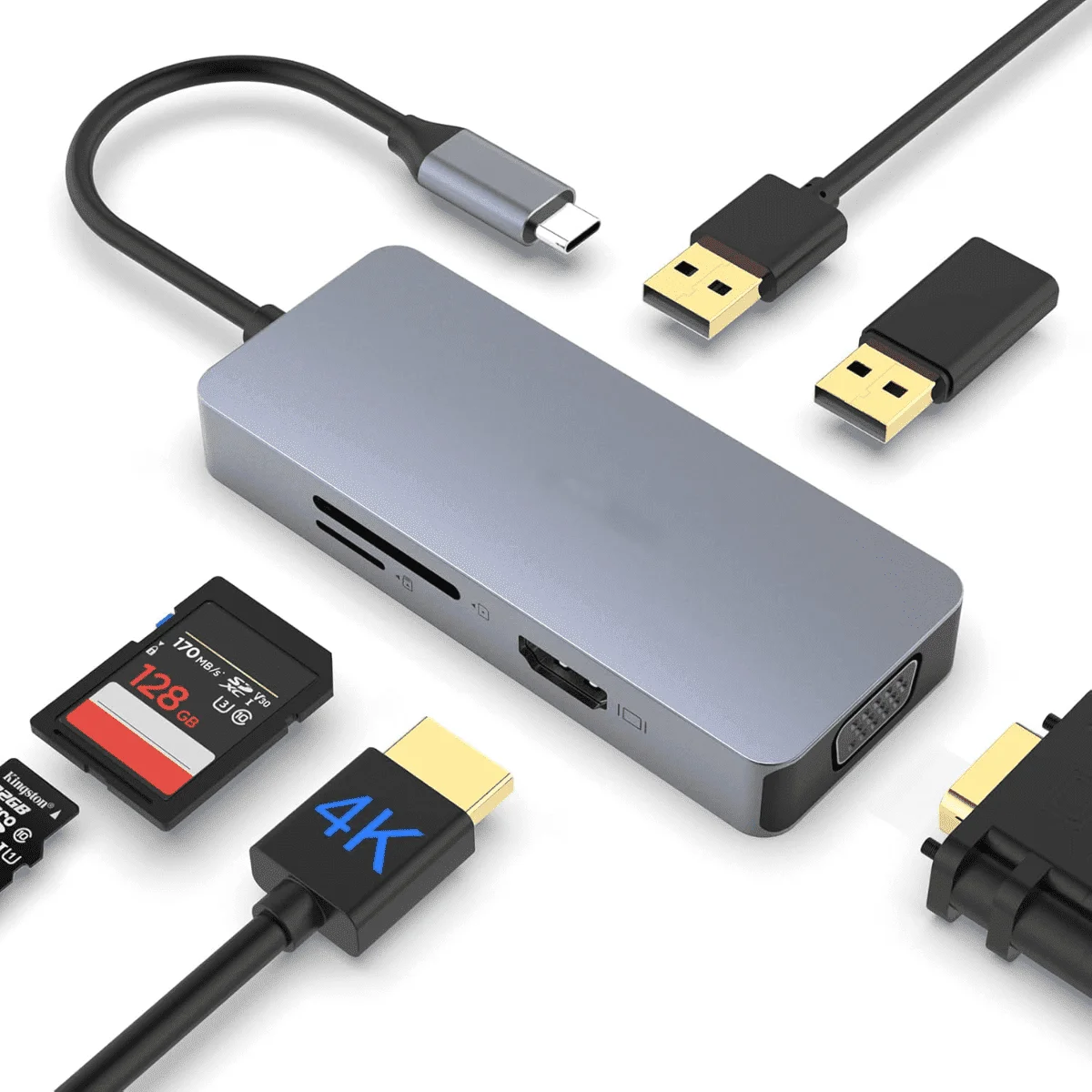6-in-1 USB C Hub, Docking Station with 4K HDMI Port, Type C Hub Adapter