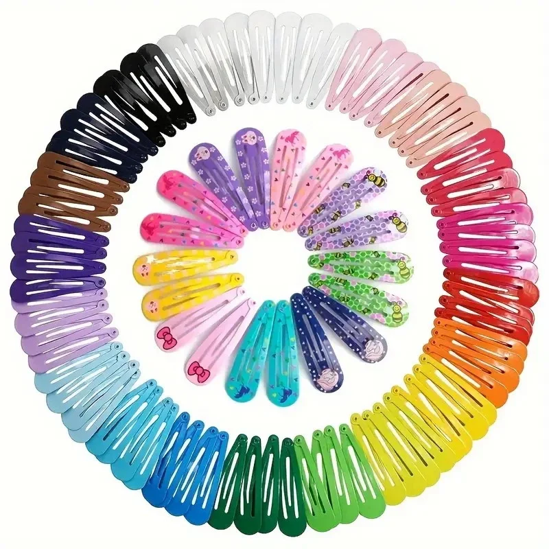 Candy Color Snap Hair Clips – 50PCS Glossy 2" Metal Barrettes for Baby Girls