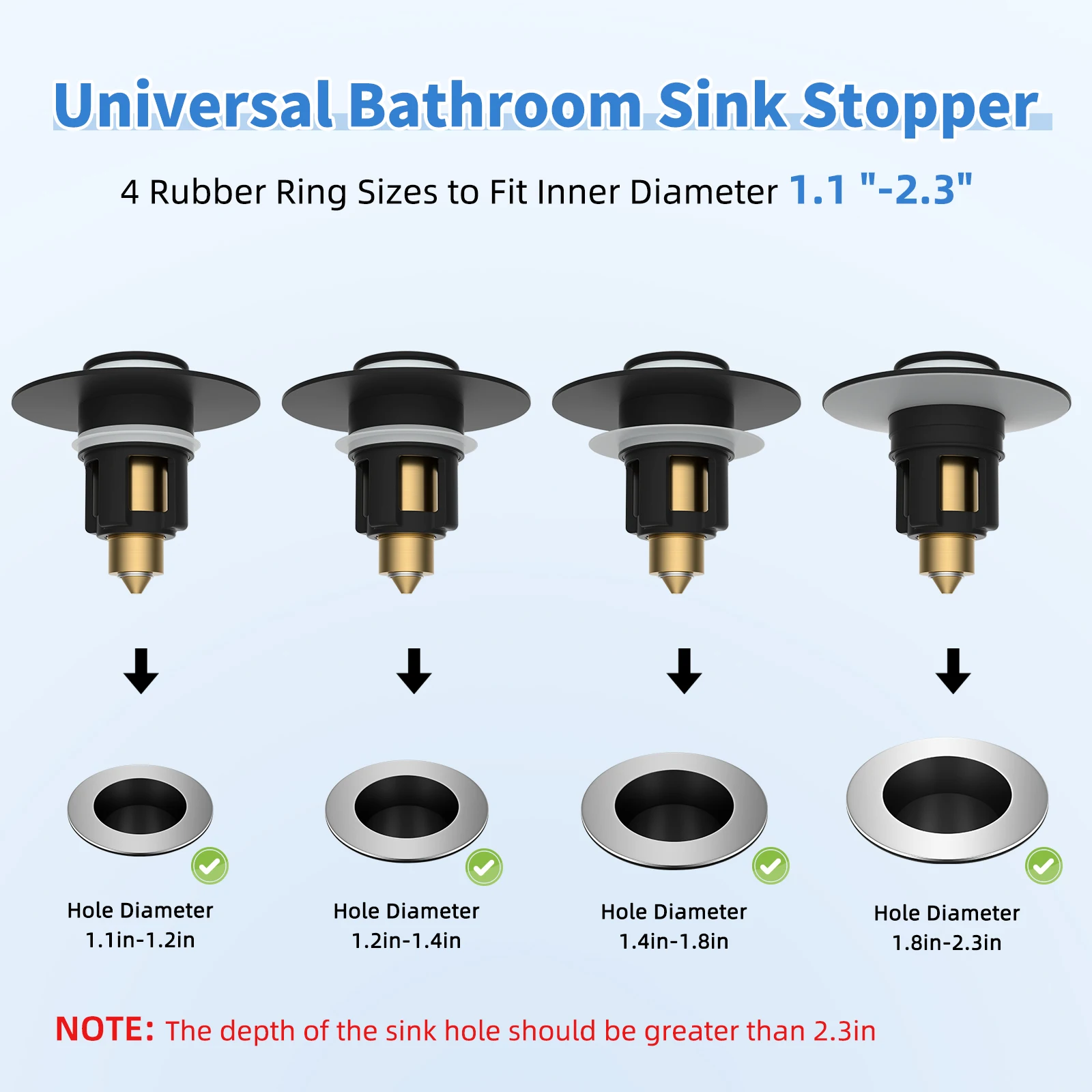 Universal Bathroom Sink Stopper for 1.1"–2.3" Drain Holes, Pop-Up Anti-Clogging Strainer - Image 6