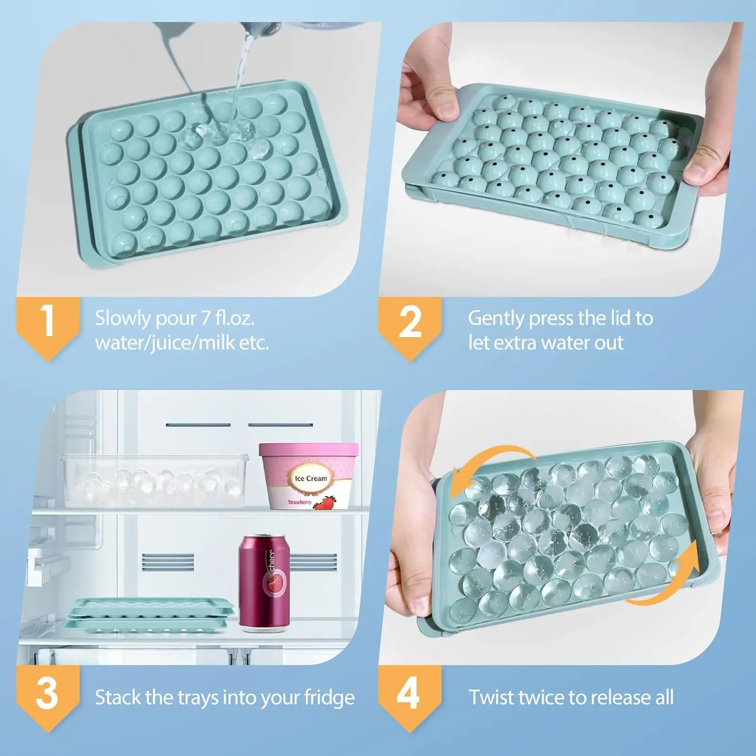 2-Piece Round Ice Cube Trays with Lid & Bin - Leakproof Silicone Molds, Includes Storage Container (0.8") - Image 4
