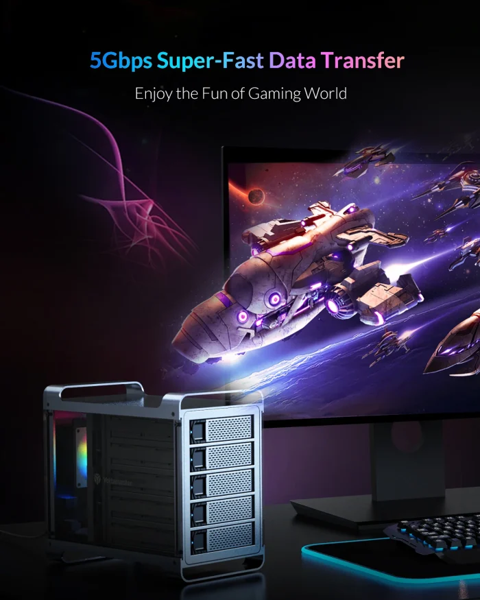 Yottamaster 5-Slot RAID External Hard Drive Enclosure, RGB Silent Fan, SATA HDD/SSD - Image 4