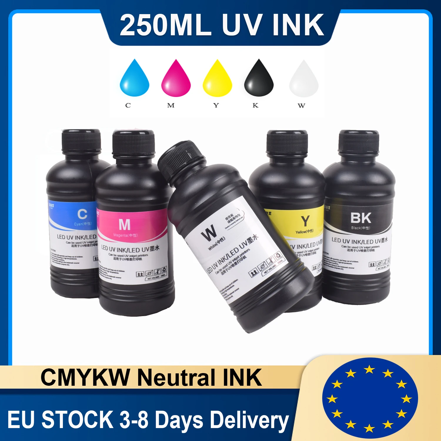 UV Ink for LED UV Printer 250ML/500ML CMYKW for 1390 L1800 L800 TX800
