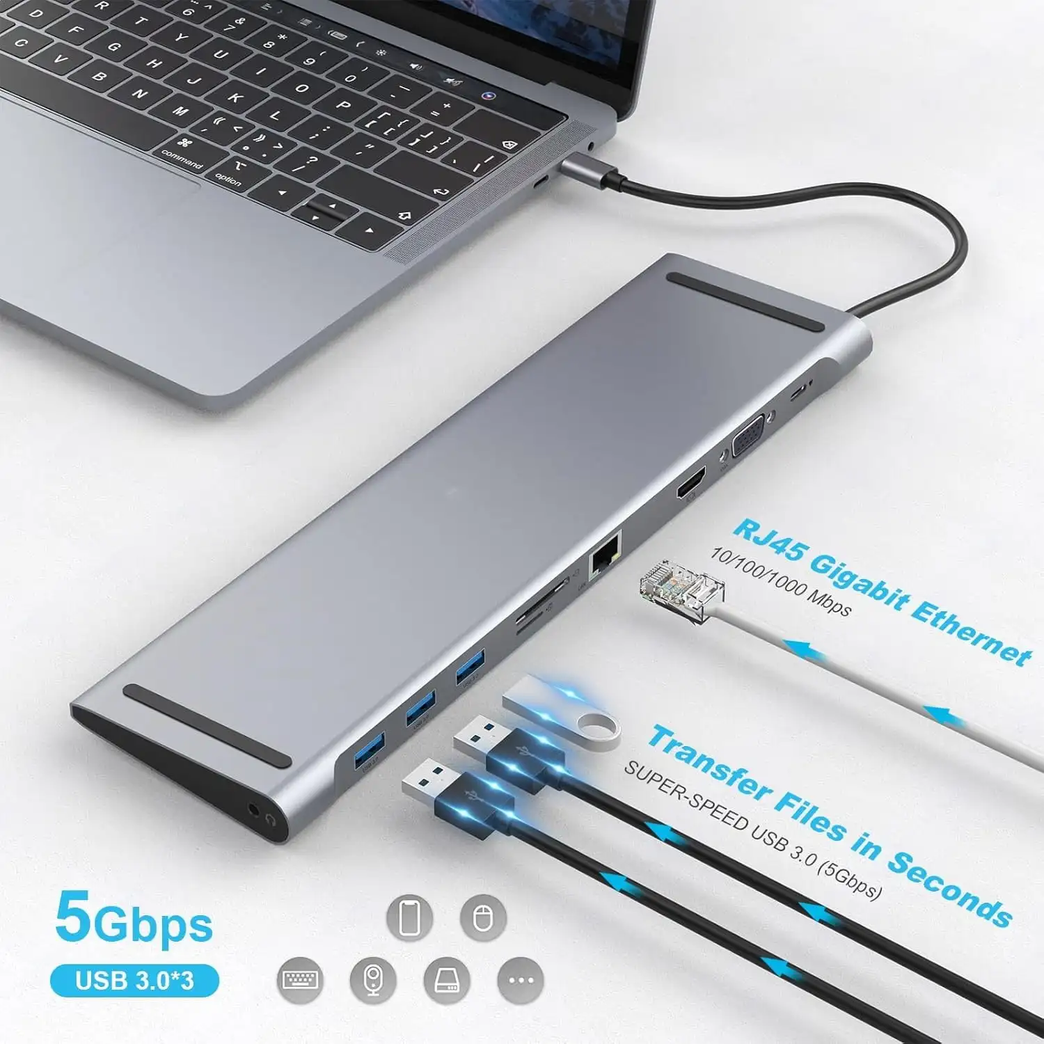 10-in-1 USB C Docking Station, 4K HDMI & VGA Hub for Laptop Adapter - Image 2