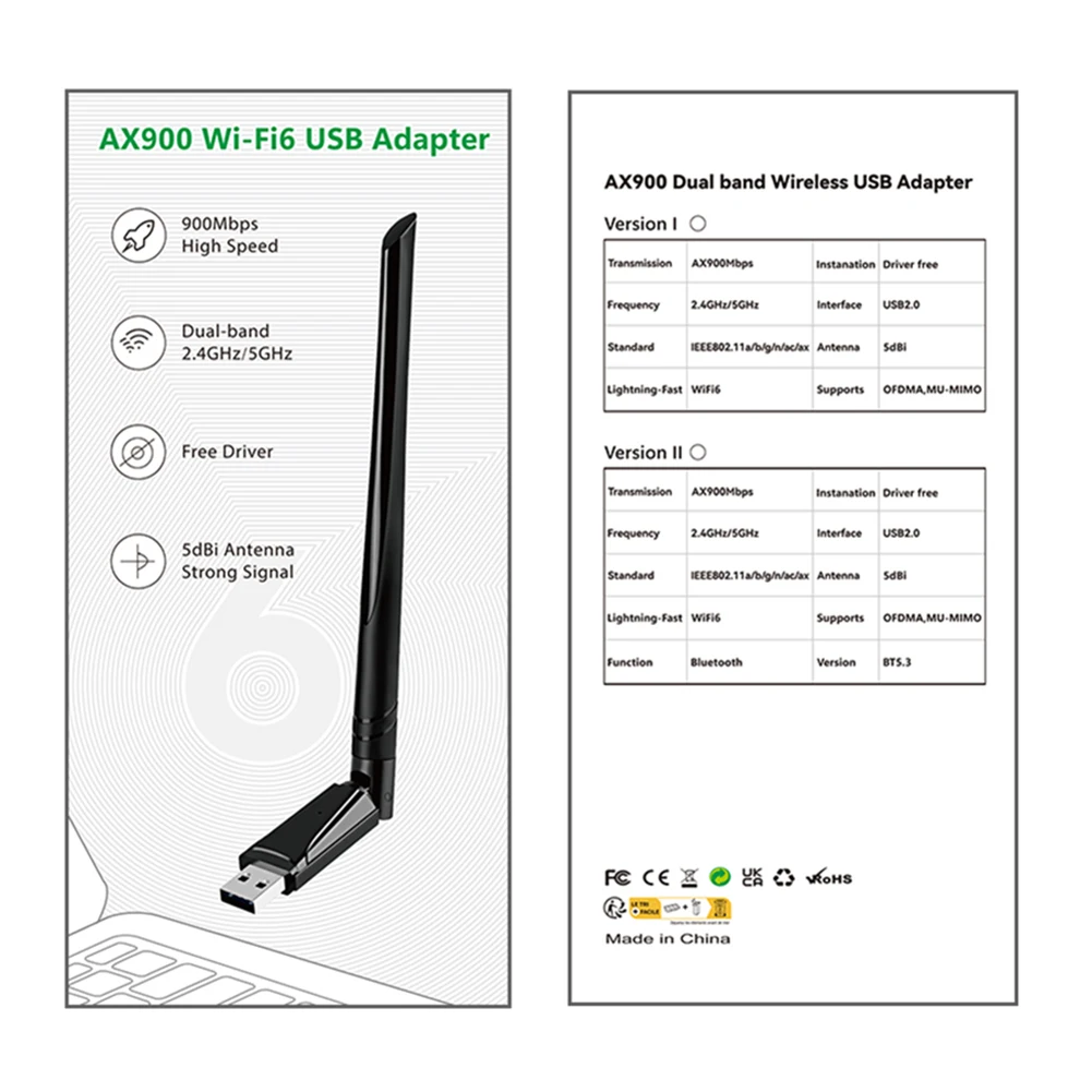 WiFi6 USB Adapter AX919 Bluetooth 5.3 Dual band 900Mbps Wireless Network Card Wifi Antenna Dongle Free Drive For PC Win10 11 - Image 5