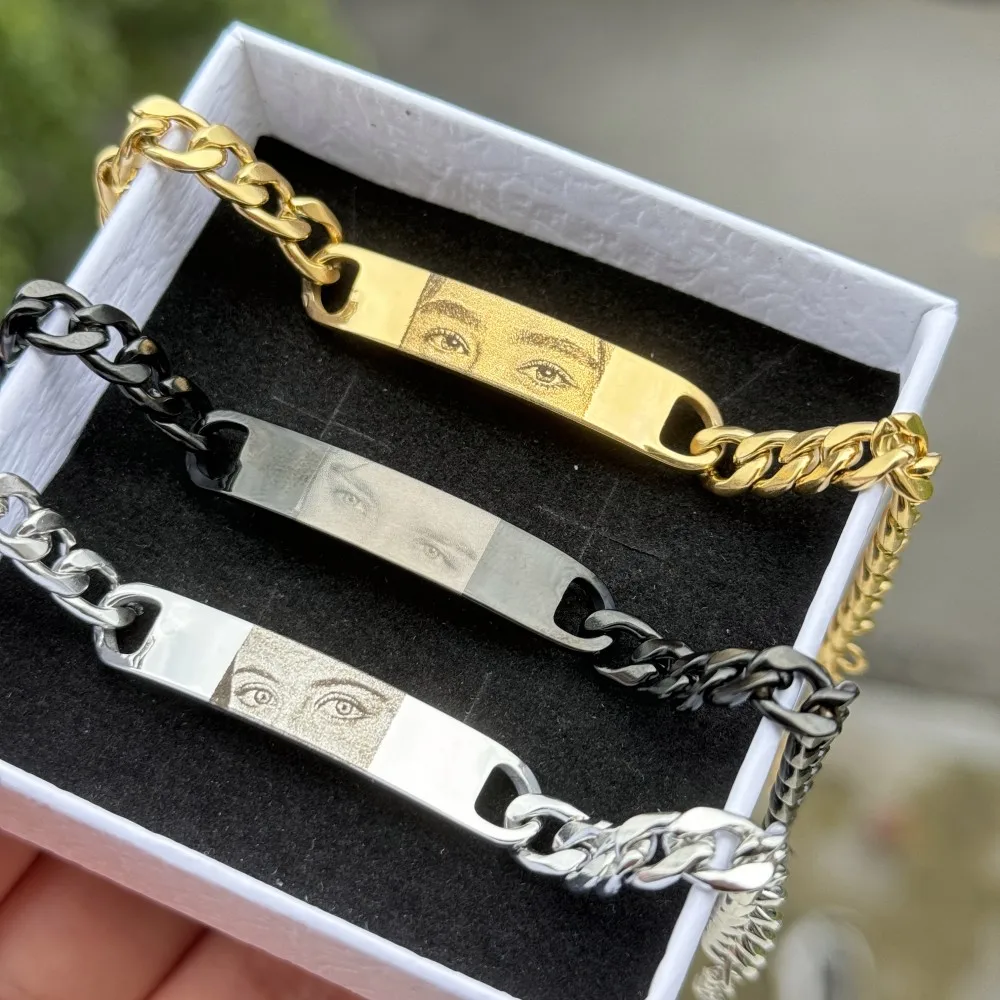 Custom Engraved Photo Bracelet – DUOYING Stainless Steel Cuban Chain Gift