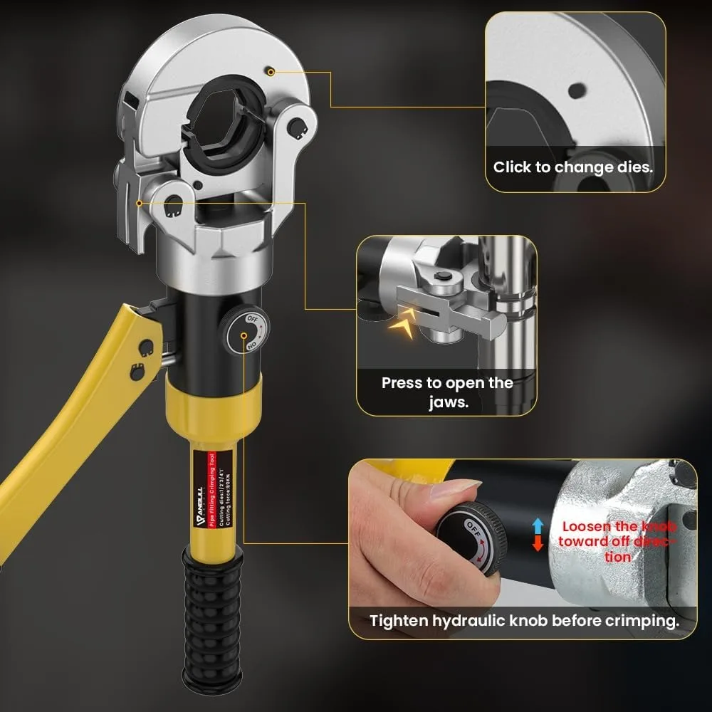 Hydraulic Copper Tube Crimping Tool - Plumbing Tool with Crimping Dies & Jaws - Image 5