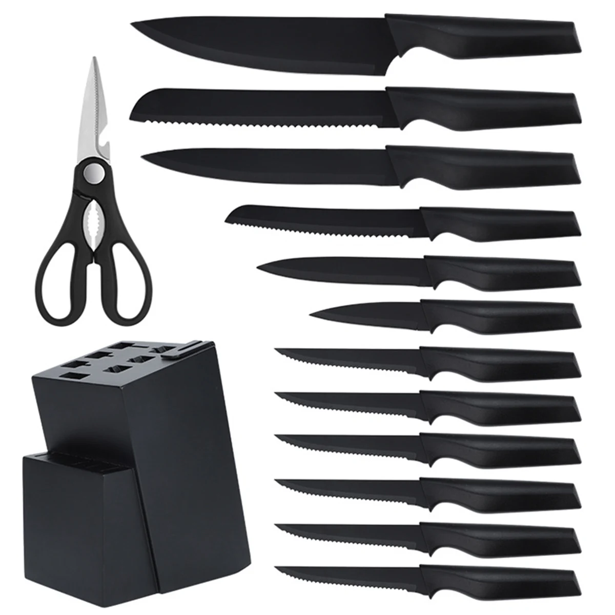 14-in-1 Stainless Steel Kitchen Knife Set - Non-Stick Chef, Slicing, Steak Knives & Scissors with Holder - Image 7