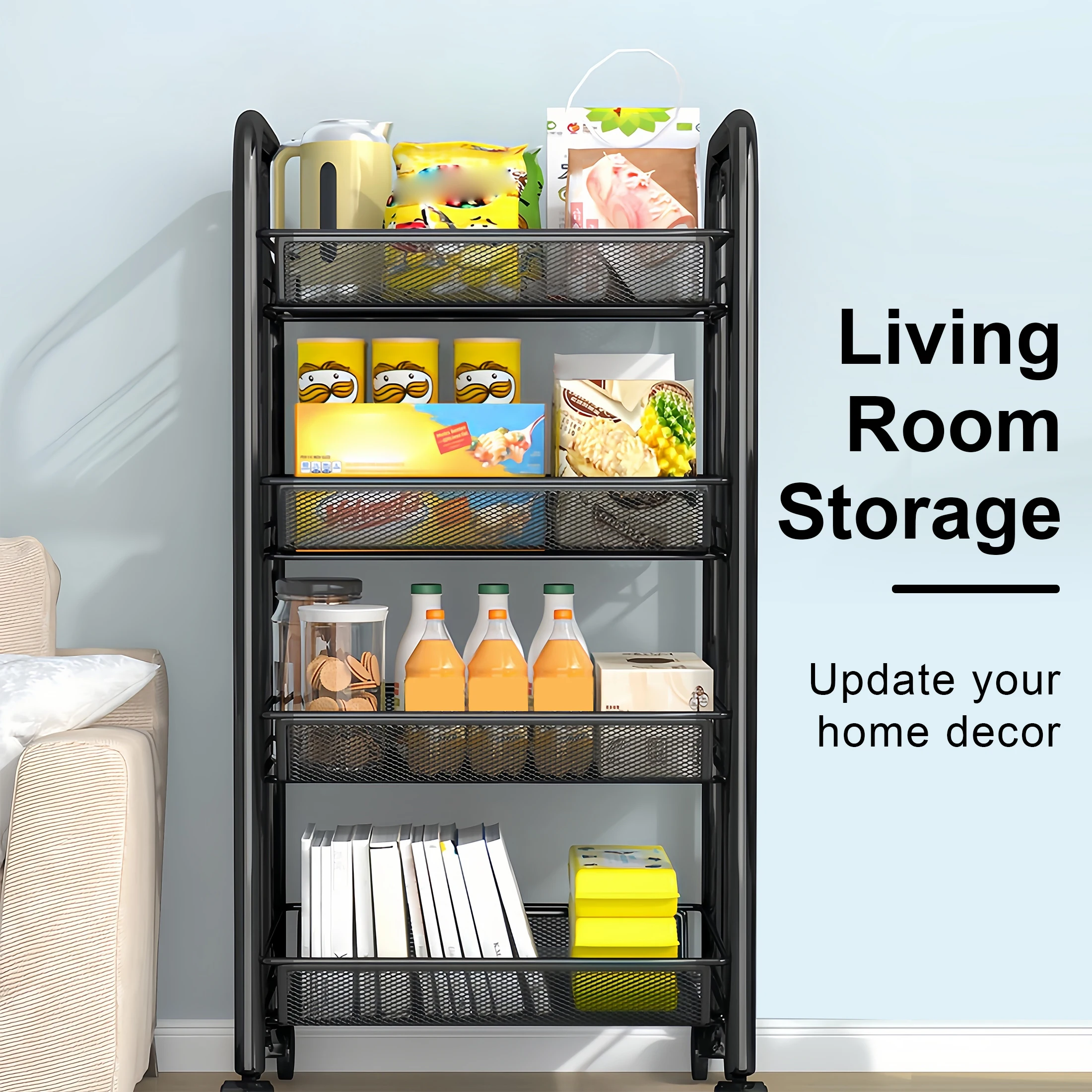 Stackable Metal Kitchen Storage Cart with Wheels – 5-Tier Fruit & Vegetable Organizer - Image 6